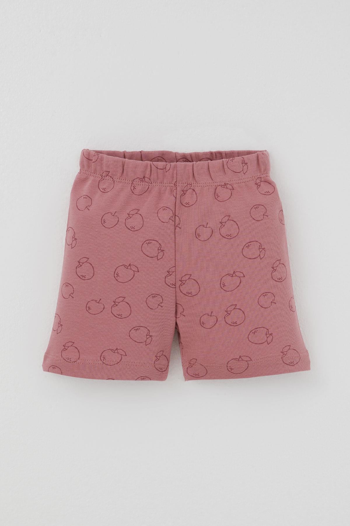 Breeze Kız Bebek Pijama Takımı Elma Desenli Önden Düğmeli Gülkurusu (4 Ay - 1 Yaş)