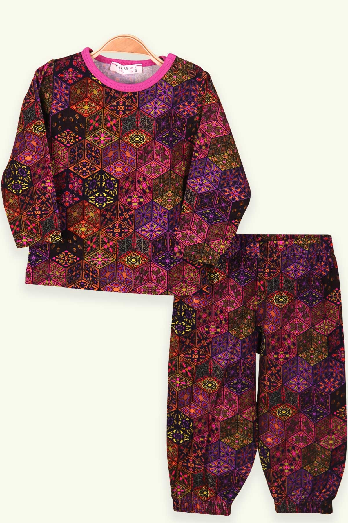 Breeze Kız Bebek Pijama Takımı Etnik Desenli Karışık Renk (9 Ay-3 Yaş)