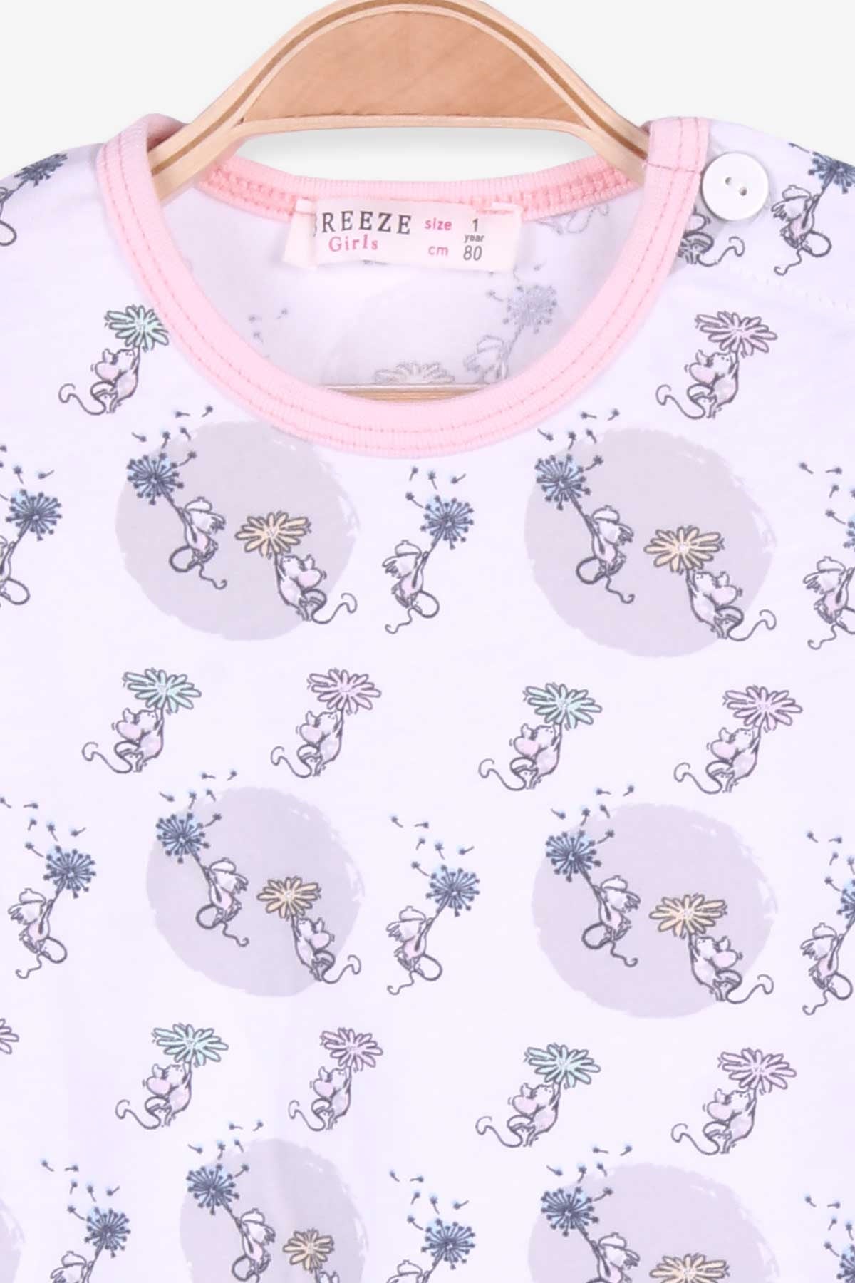 Breeze Kız Bebek Pijama Takımı Fare Desenli Beyaz (9 Ay-3 Yaş)