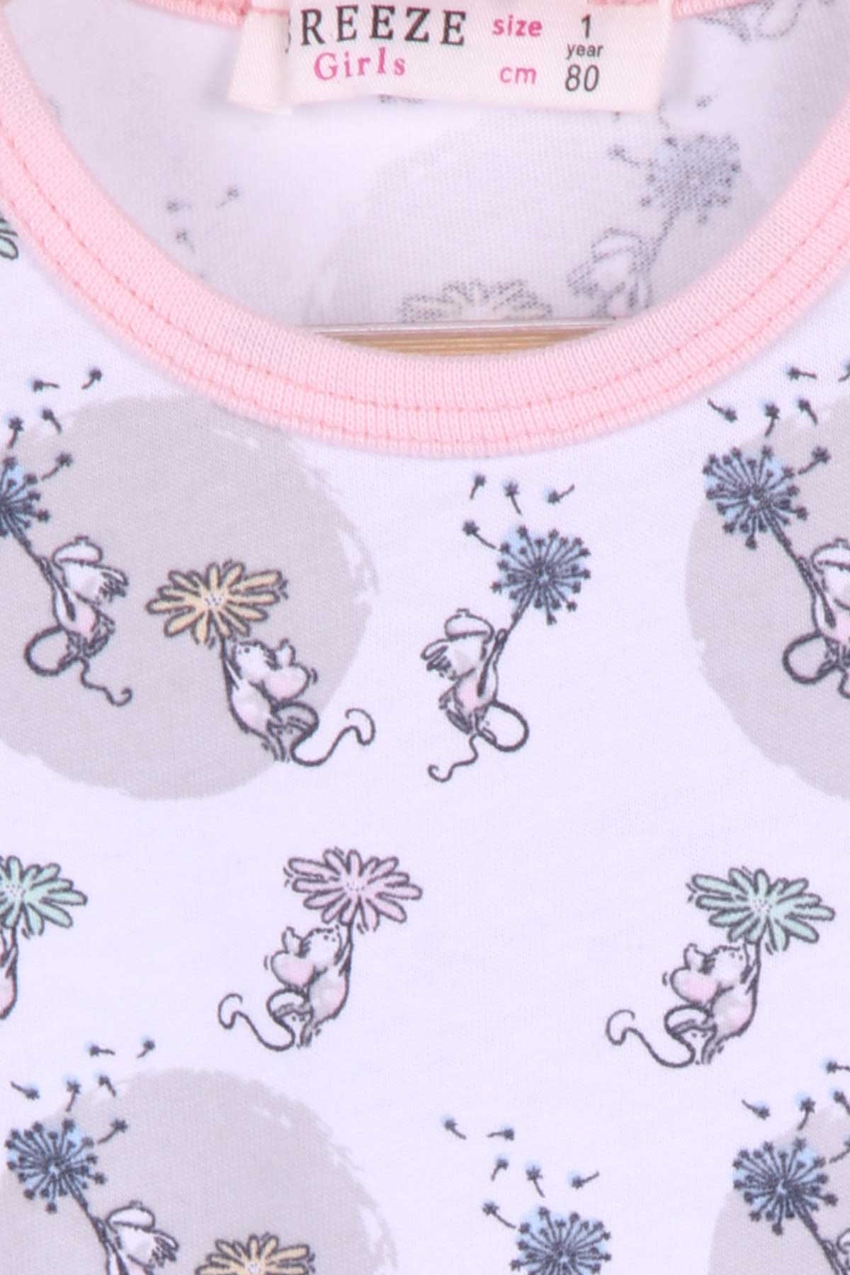 Breeze Kız Bebek Pijama Takımı Fare Desenli Beyaz (9 Ay-3 Yaş)
