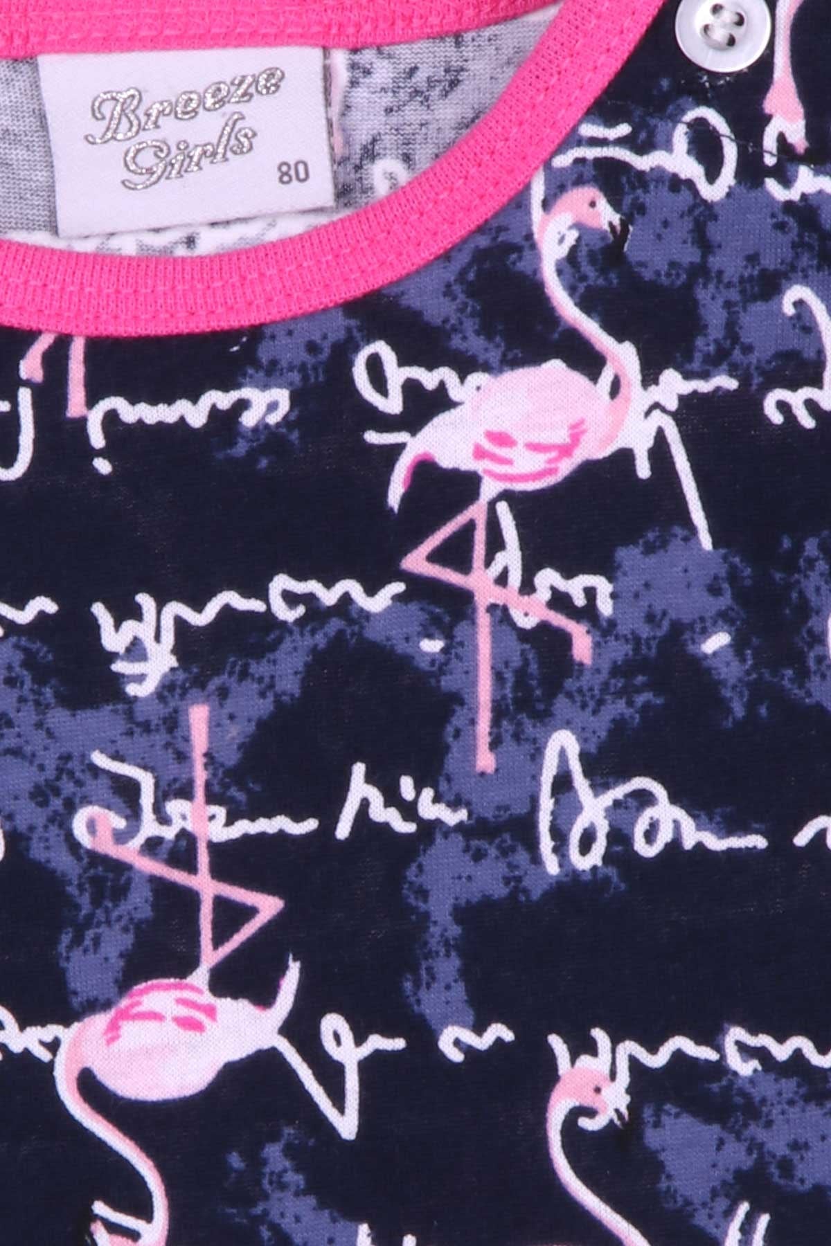 Breeze Kız Bebek Pijama Takımı Flamingo Desenli Lacivert (9 Ay-3 Yaş)