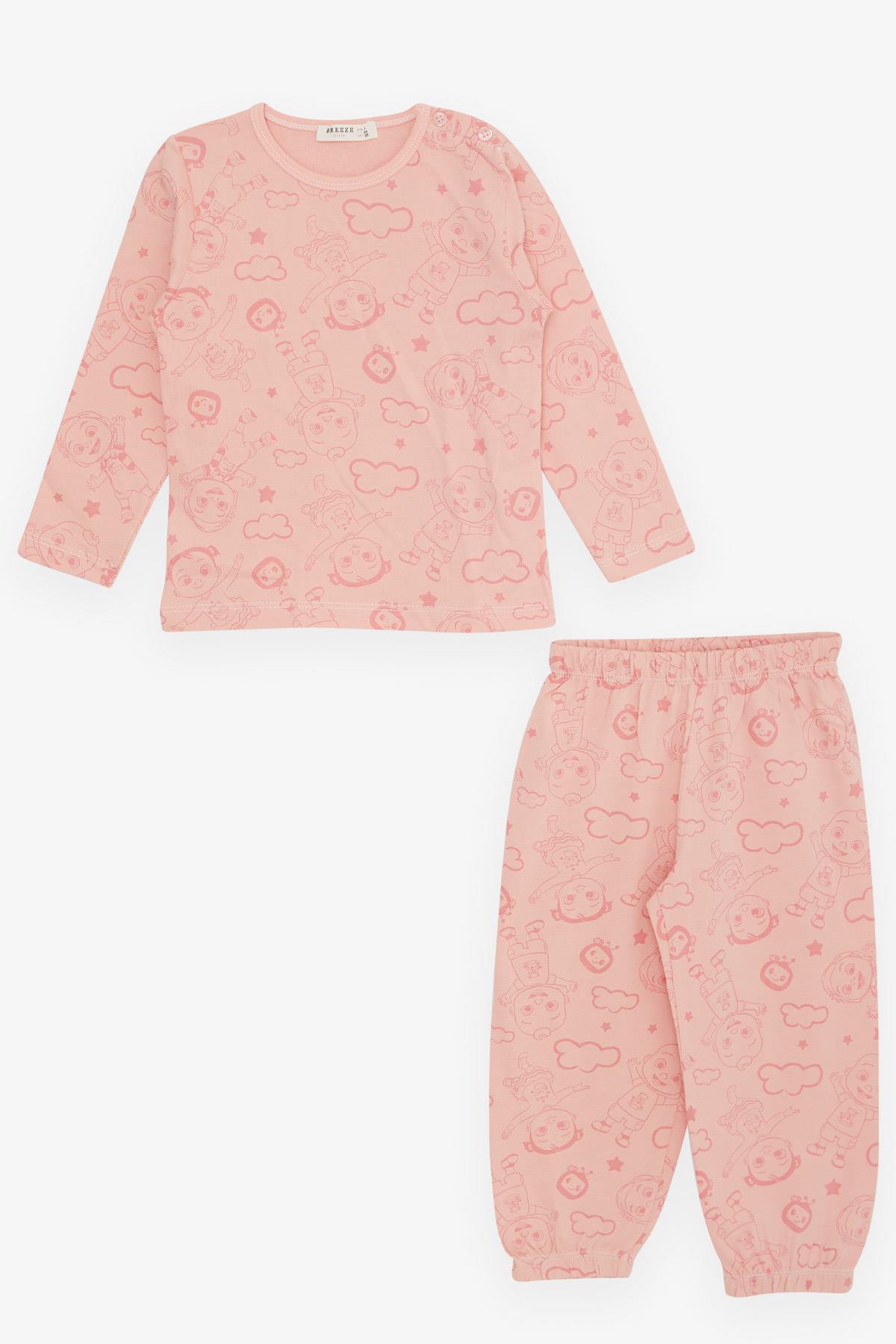 Breeze Kız Bebek Pijama Takımı Gökyüzü Temalı Neşeli Bebek Desenli Somon (9 Ay-3 Yaş)