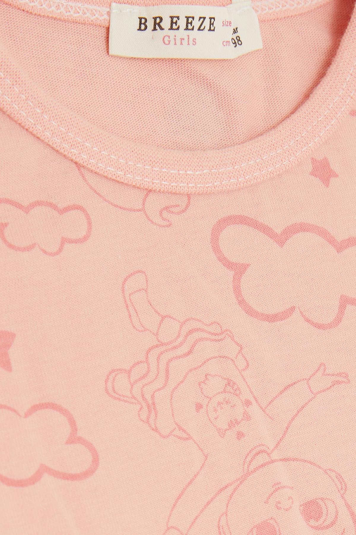 Breeze Kız Bebek Pijama Takımı Gökyüzü Temalı Neşeli Bebek Desenli Somon (9 Ay-3 Yaş)