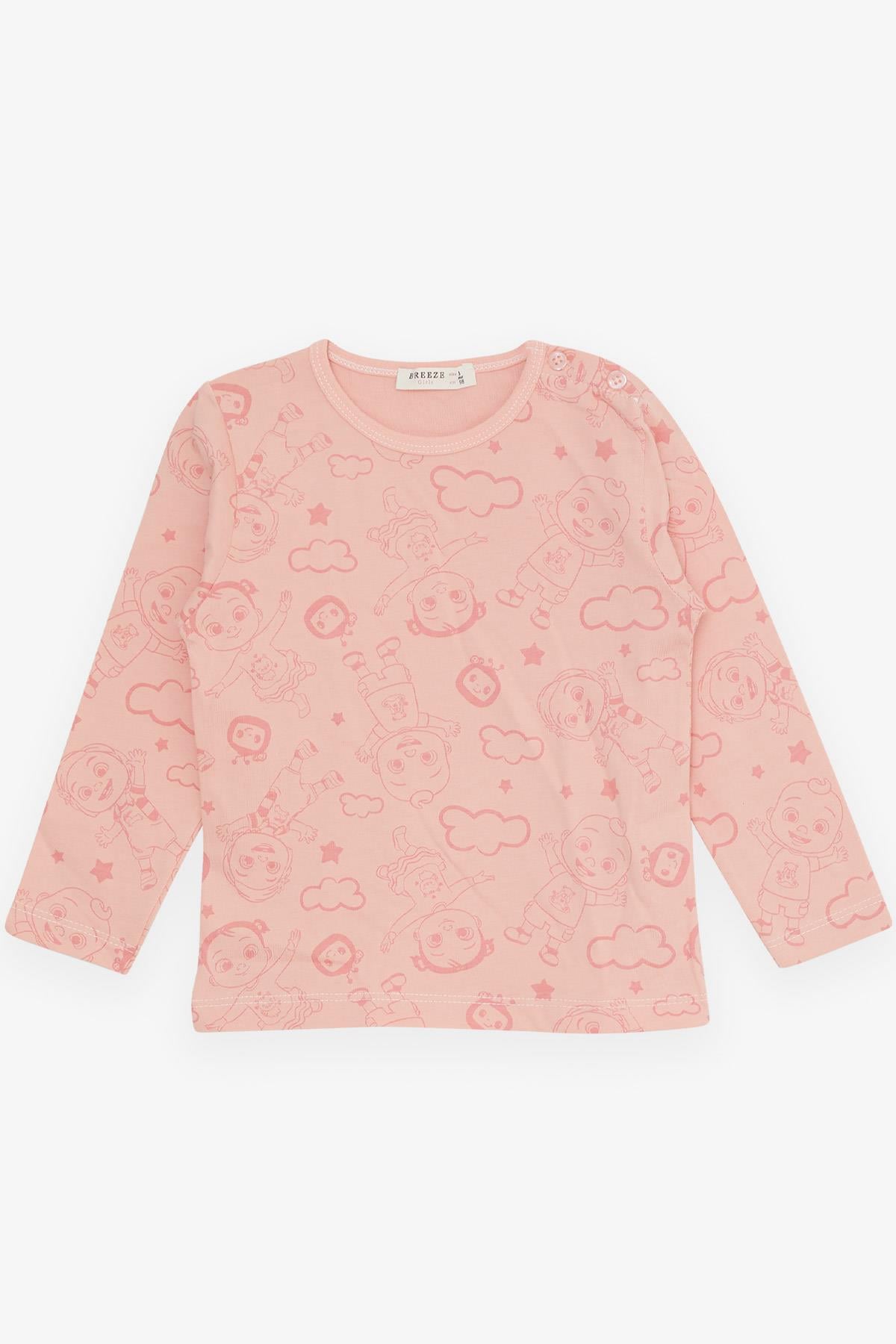 Breeze Kız Bebek Pijama Takımı Gökyüzü Temalı Neşeli Bebek Desenli Somon (9 Ay-3 Yaş)
