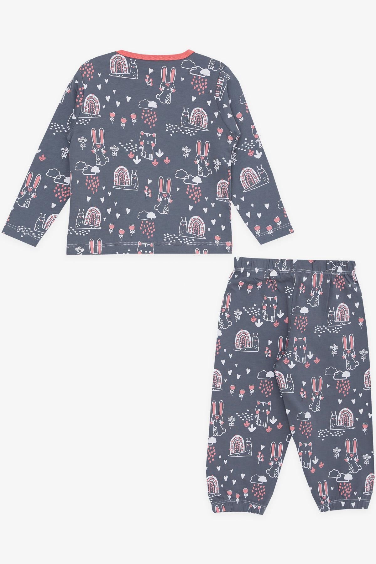 Breeze Kız Bebek Pijama Takımı Hayvancık Desenli Doğa Temalı Füme (9 Ay-3 Yaş)