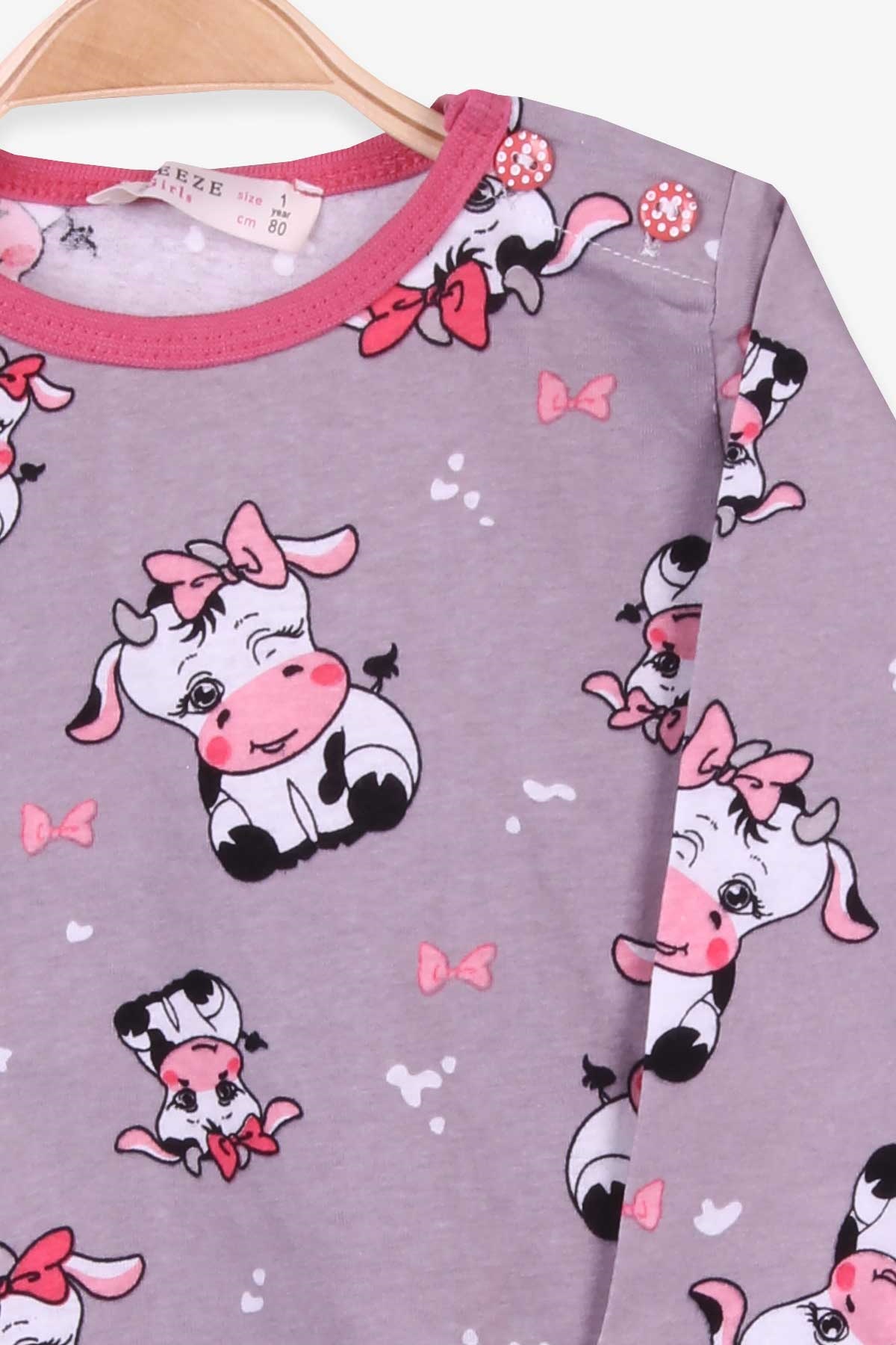 Breeze Kız Bebek Pijama Takımı İnek Desenli Füme (9 Ay-3 Yaş)