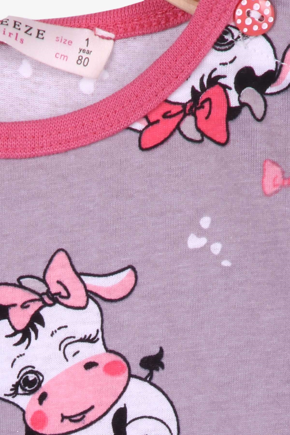 Breeze Kız Bebek Pijama Takımı İnek Desenli Füme (9 Ay-3 Yaş)