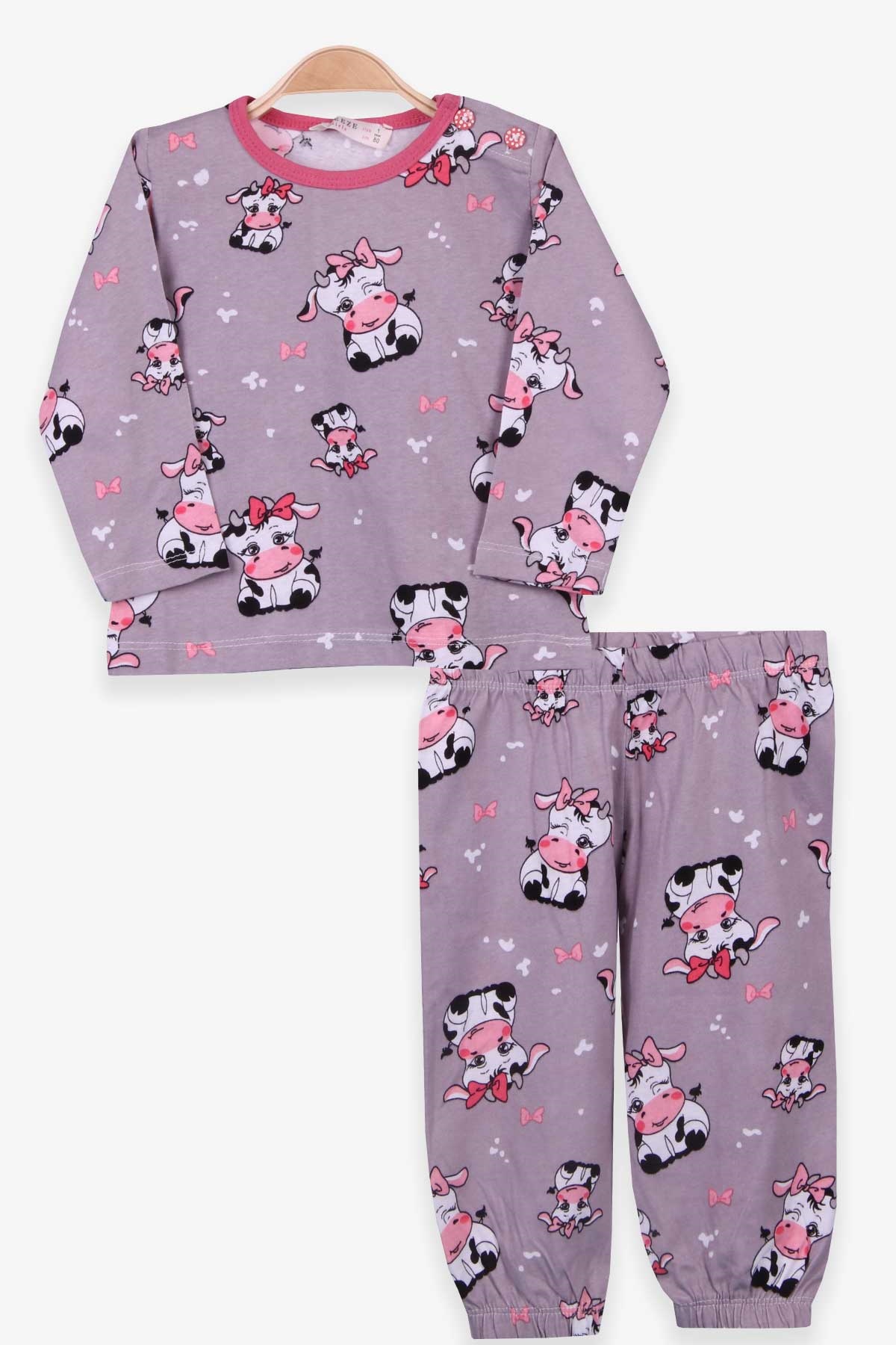 Breeze Kız Bebek Pijama Takımı İnek Desenli Füme (9 Ay-3 Yaş)