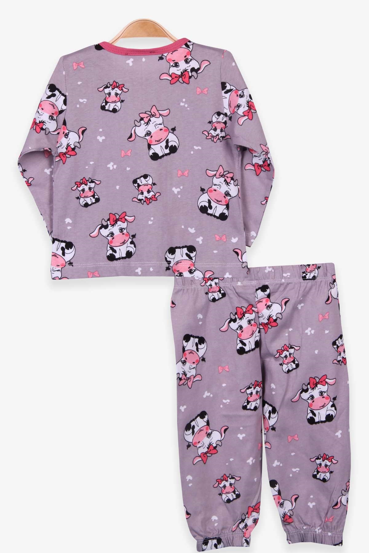 Breeze Kız Bebek Pijama Takımı İnek Desenli Füme (9 Ay-3 Yaş)