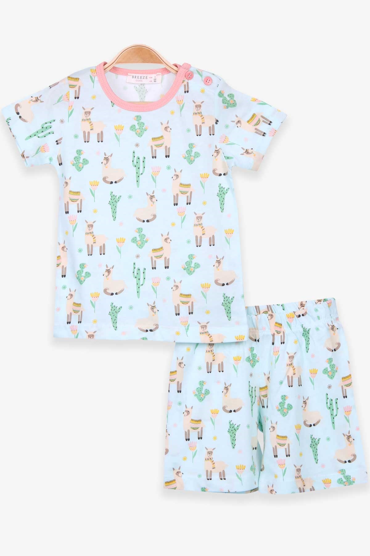 Breeze Kız Bebek Pijama Takımı Kaktüs Desenli Su Yeşili (9 Ay-3 Yaş)
