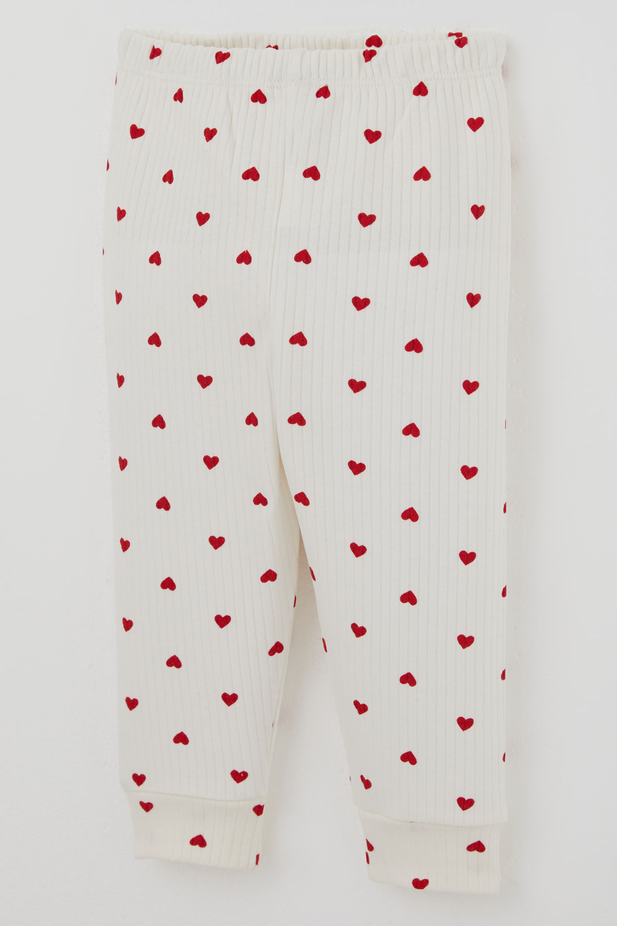 Breeze Kız Bebek Pijama Takımı Kalp Desenli Önden Çıtçıtlı Krem (4 Ay - 1 Yaş)
