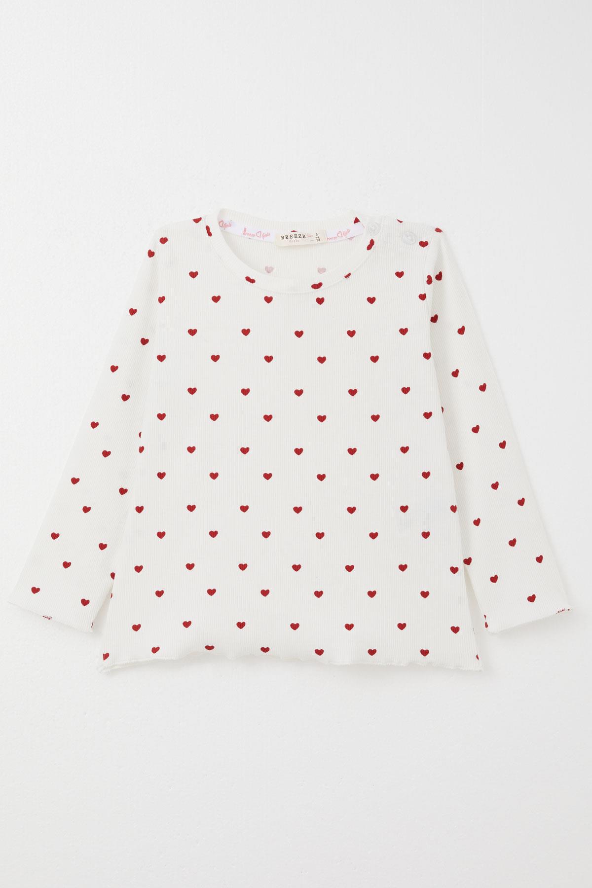 Breeze Kız Bebek Pijama Takımı Kalp Desenli Ekru (9 Ay-3 Yaş)