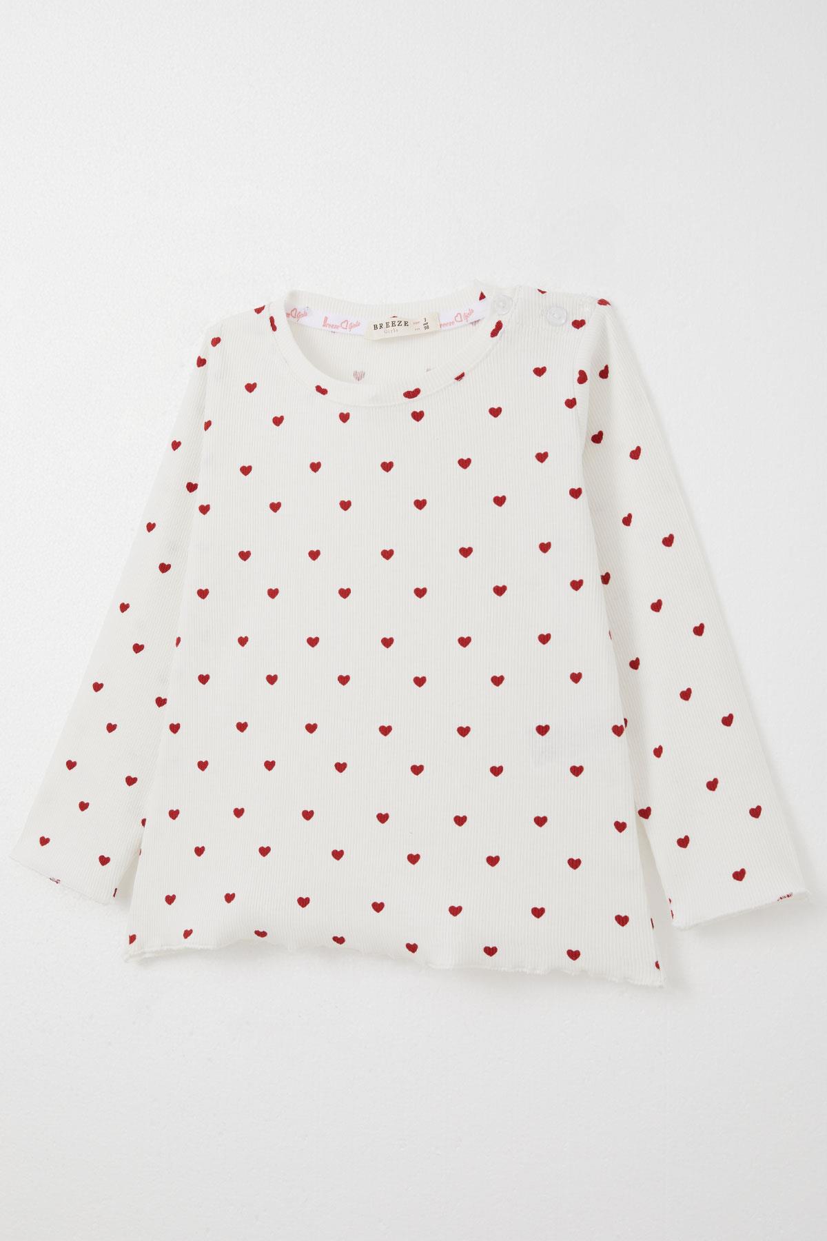 Breeze Kız Bebek Pijama Takımı Kalp Desenli Ekru (9 Ay-3 Yaş)