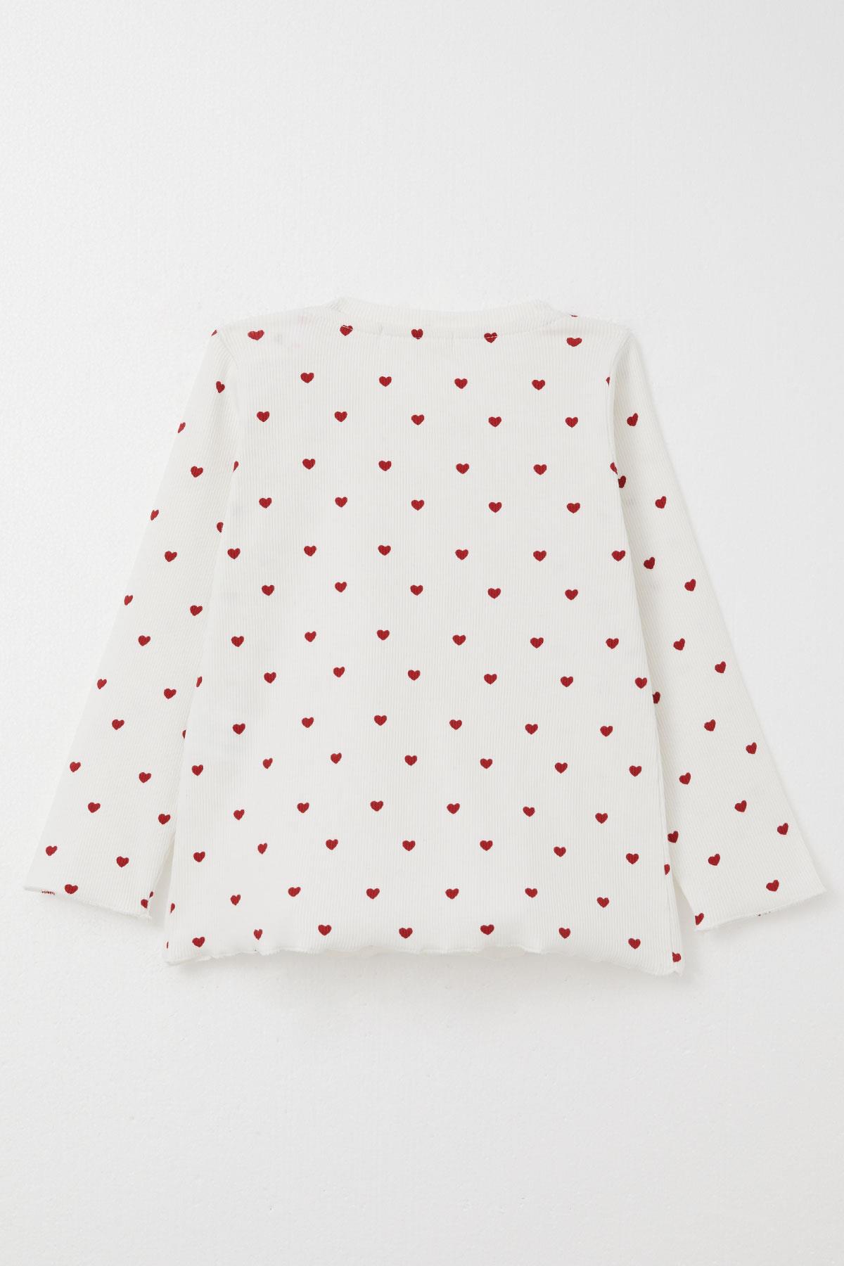 Breeze Kız Bebek Pijama Takımı Kalp Desenli Ekru (9 Ay-3 Yaş)