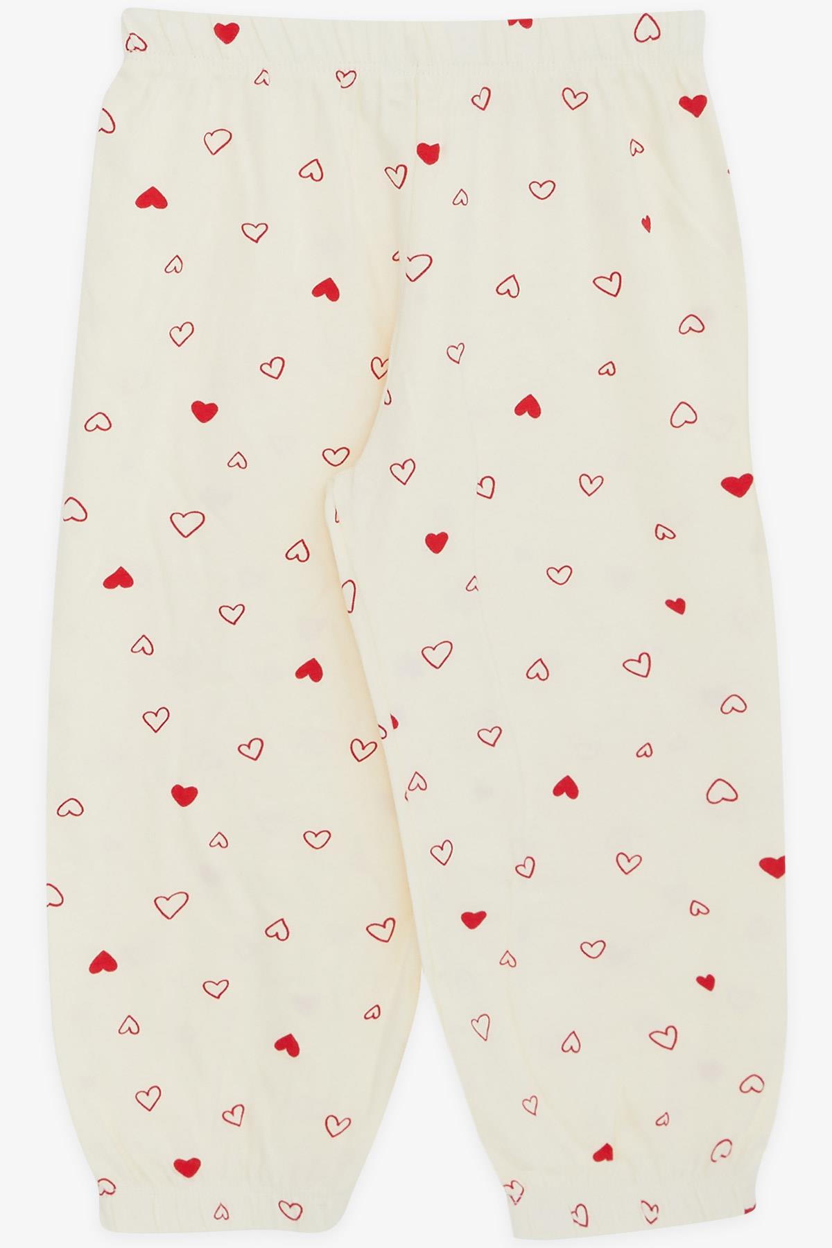 Breeze Kız Bebek Pijama Takımı Kalp Desenli Krem (9 Ay-3 Yaş)