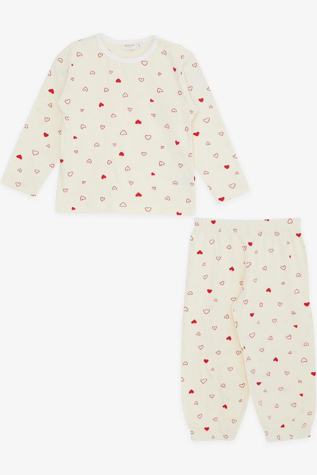 Breeze Kız Bebek Pijama Takımı Kalp Desenli Krem (9 Ay-3 Yaş)