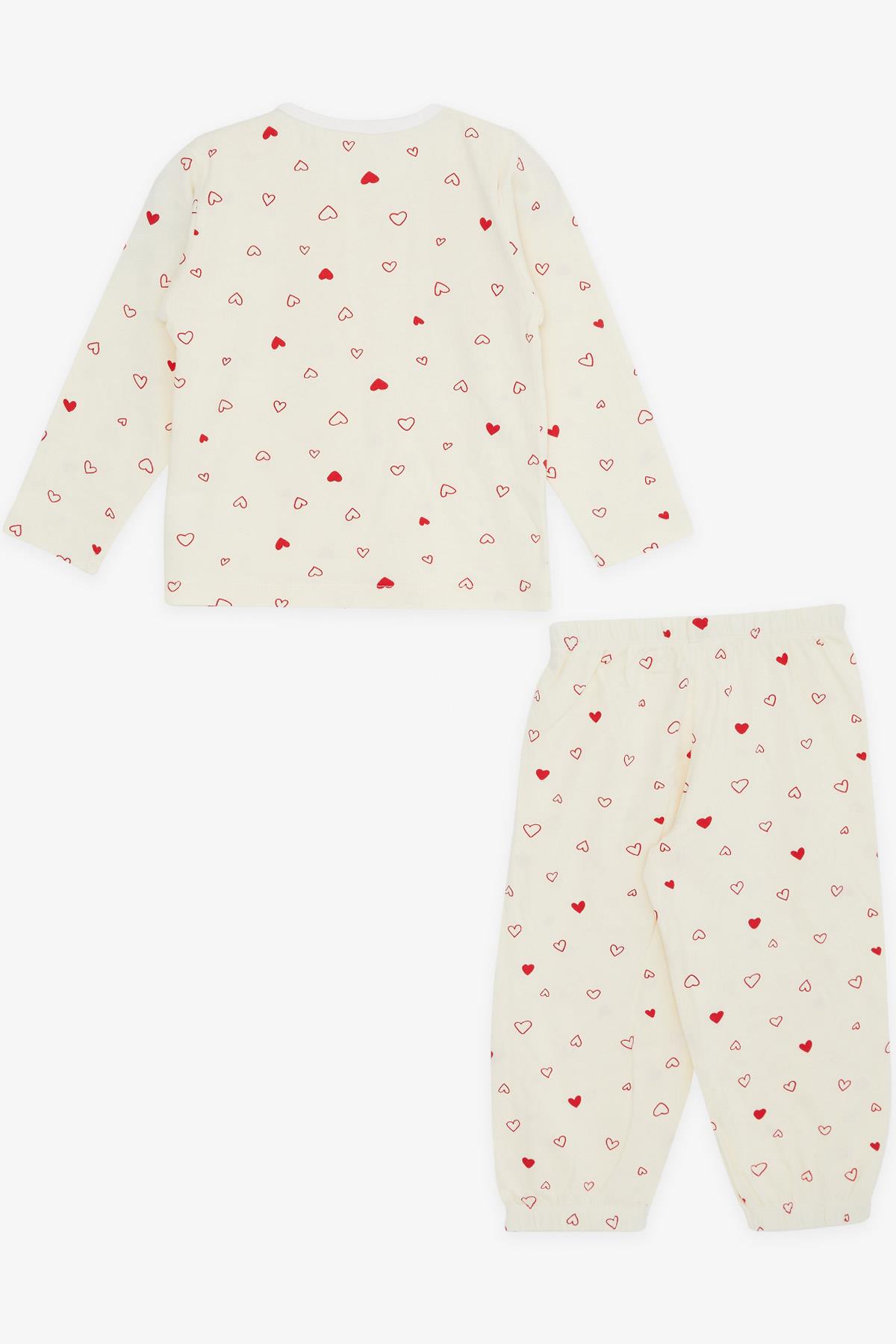 Breeze Kız Bebek Pijama Takımı Kalp Desenli Krem (9 Ay-3 Yaş)