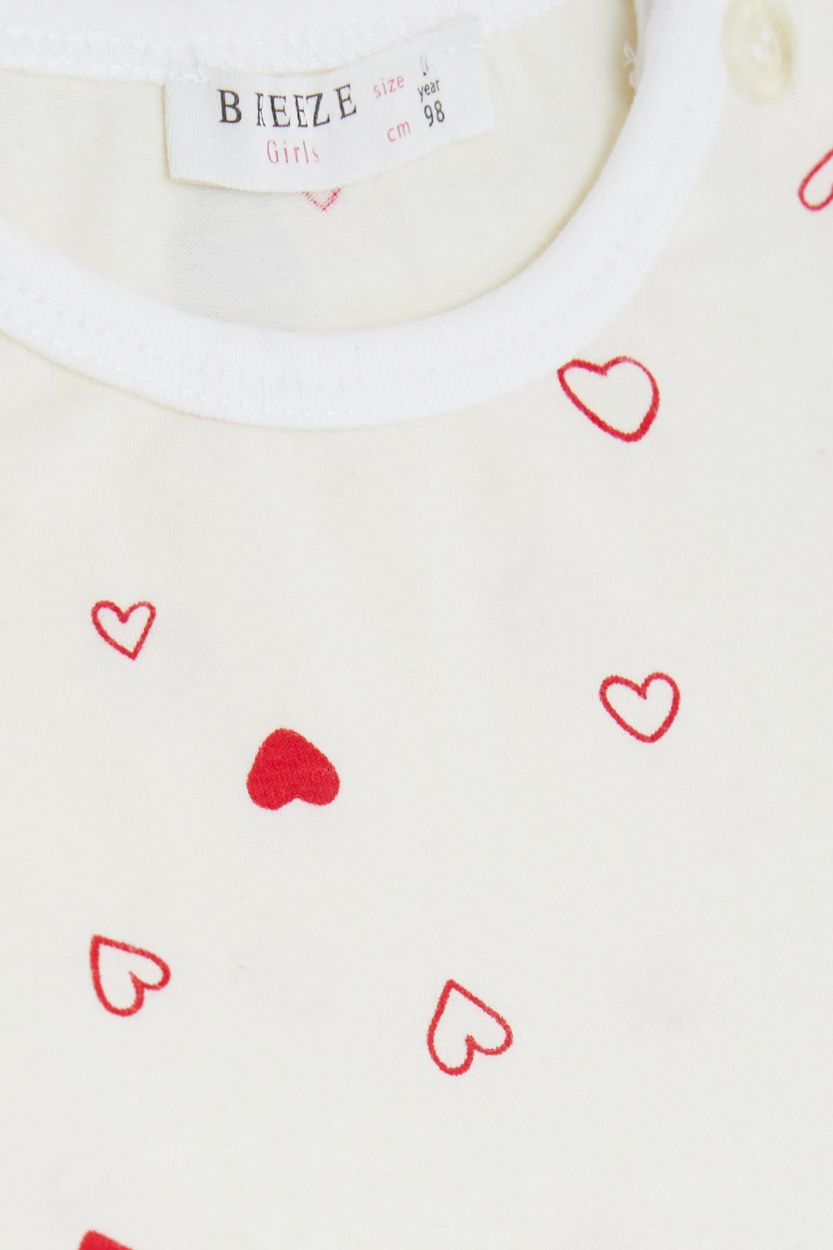 Breeze Kız Bebek Pijama Takımı Kalp Desenli Krem (9 Ay-3 Yaş)