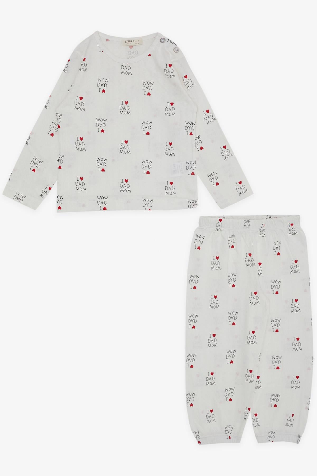 Breeze Kız Bebek Pijama Takımı Kalp Yazı Desenli Ekru (9 Ay-3 Yaş)
