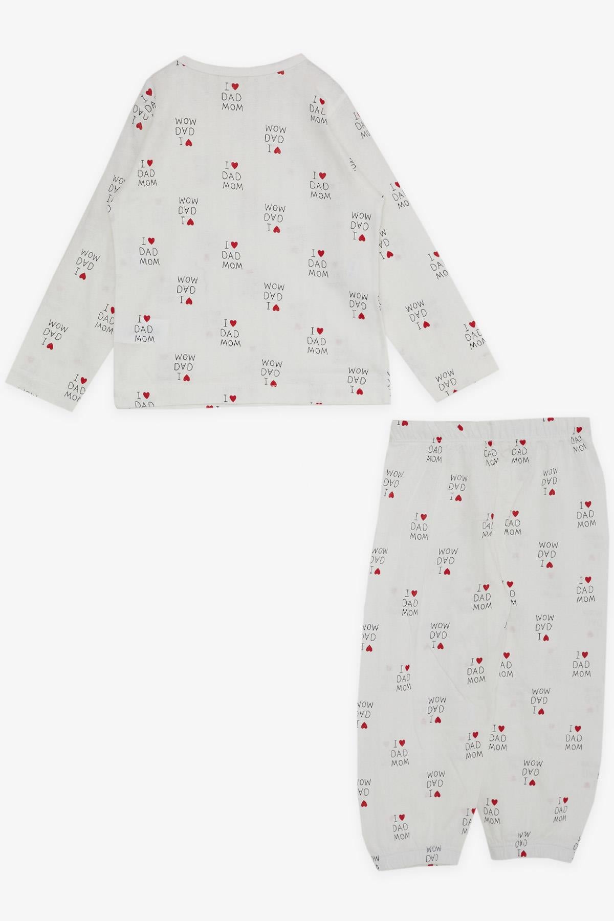 Breeze Kız Bebek Pijama Takımı Kalp Yazı Desenli Ekru (9 Ay-3 Yaş)