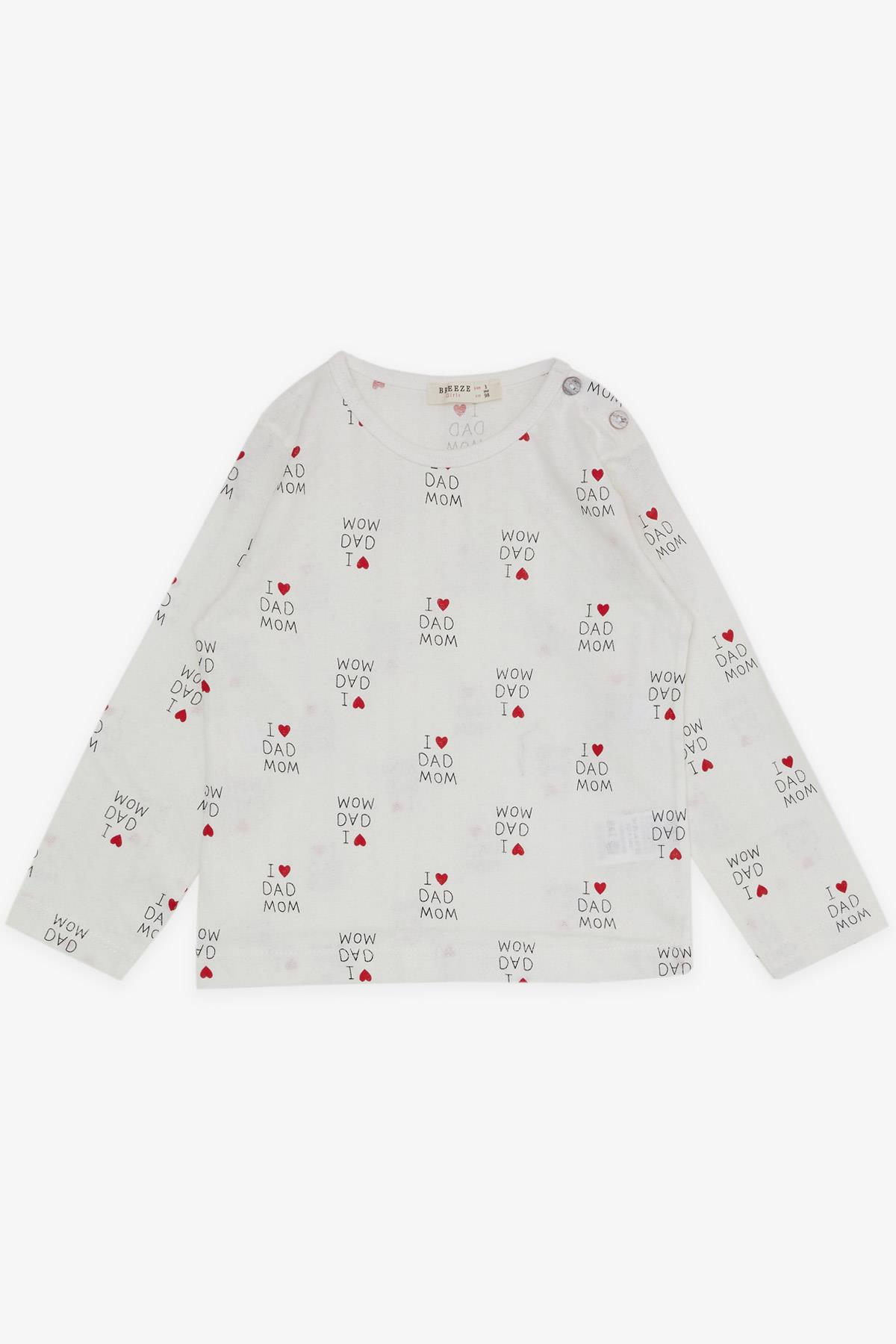Breeze Kız Bebek Pijama Takımı Kalp Yazı Desenli Ekru (9 Ay-3 Yaş)