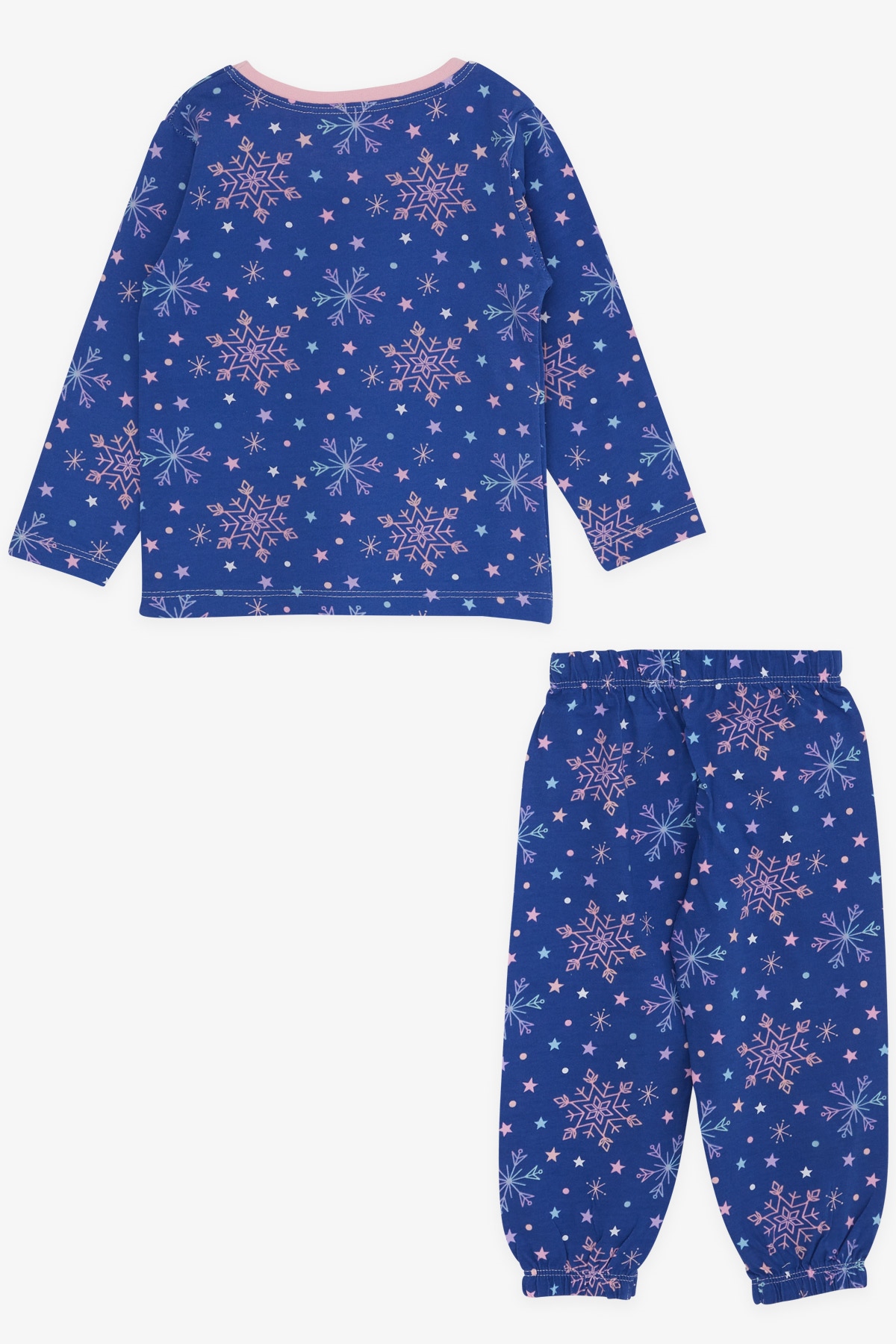 Breeze Kız Bebek Pijama Takımı Kar Kristal Desenli Saks Mavisi (9 Ay-1.5 Yaş)