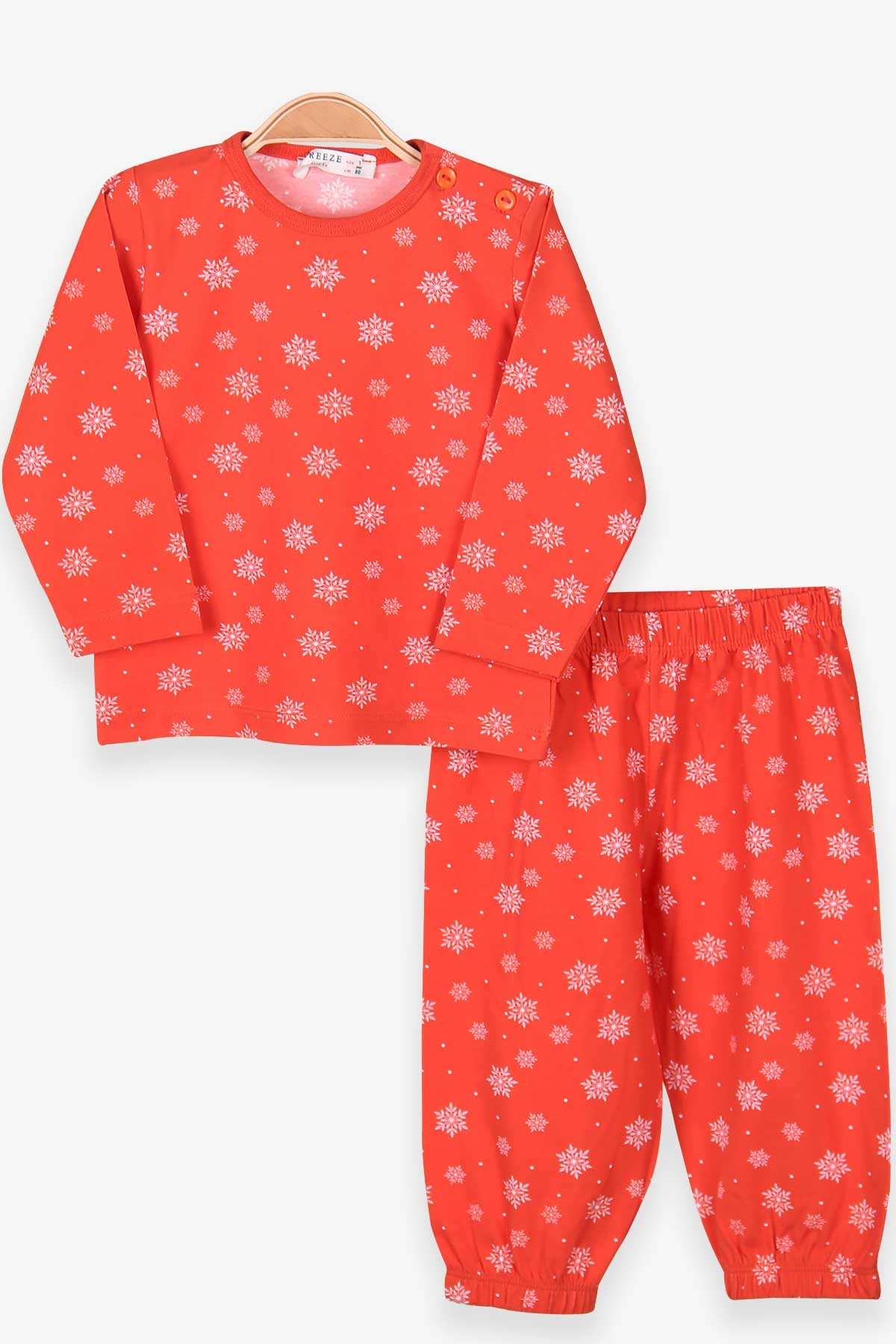 Breeze  Kız Bebek Pijama Takımı Kar Tanesi Desenli Turuncu (9 Ay-1.5 Yaş)