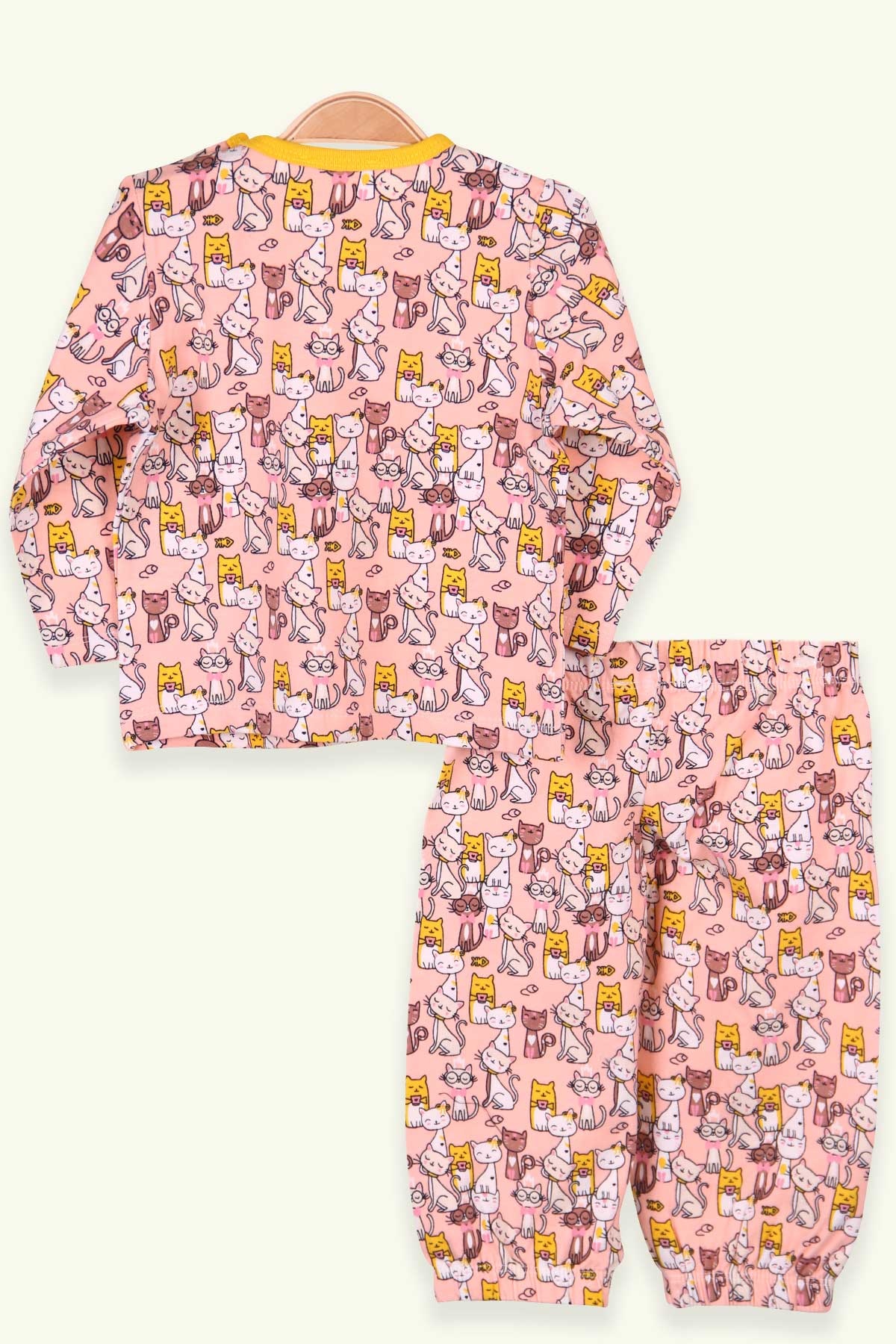 Breeze Kız Bebek Pijama Takımı Kedi Desenli Somon (9 Ay-3 Yaş)