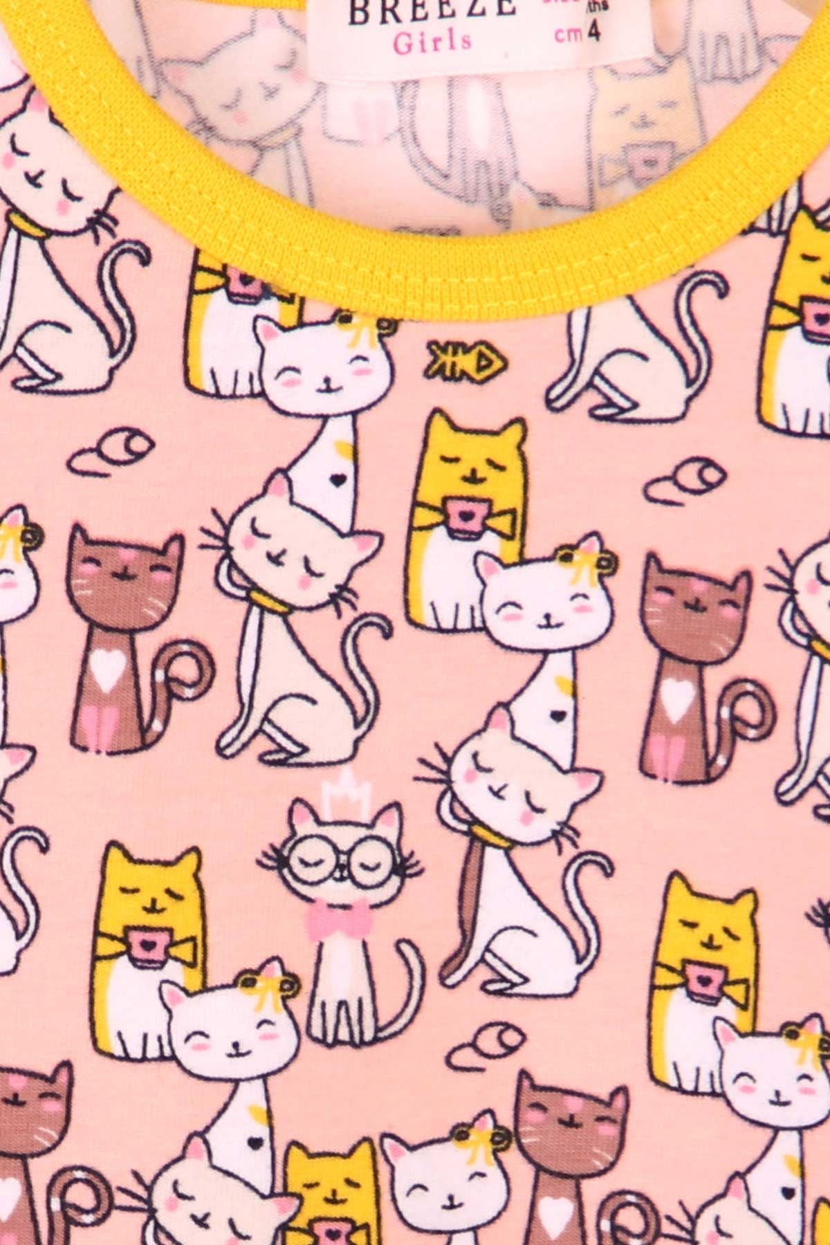 Breeze Kız Bebek Pijama Takımı Kedi Desenli Somon (9 Ay-3 Yaş)