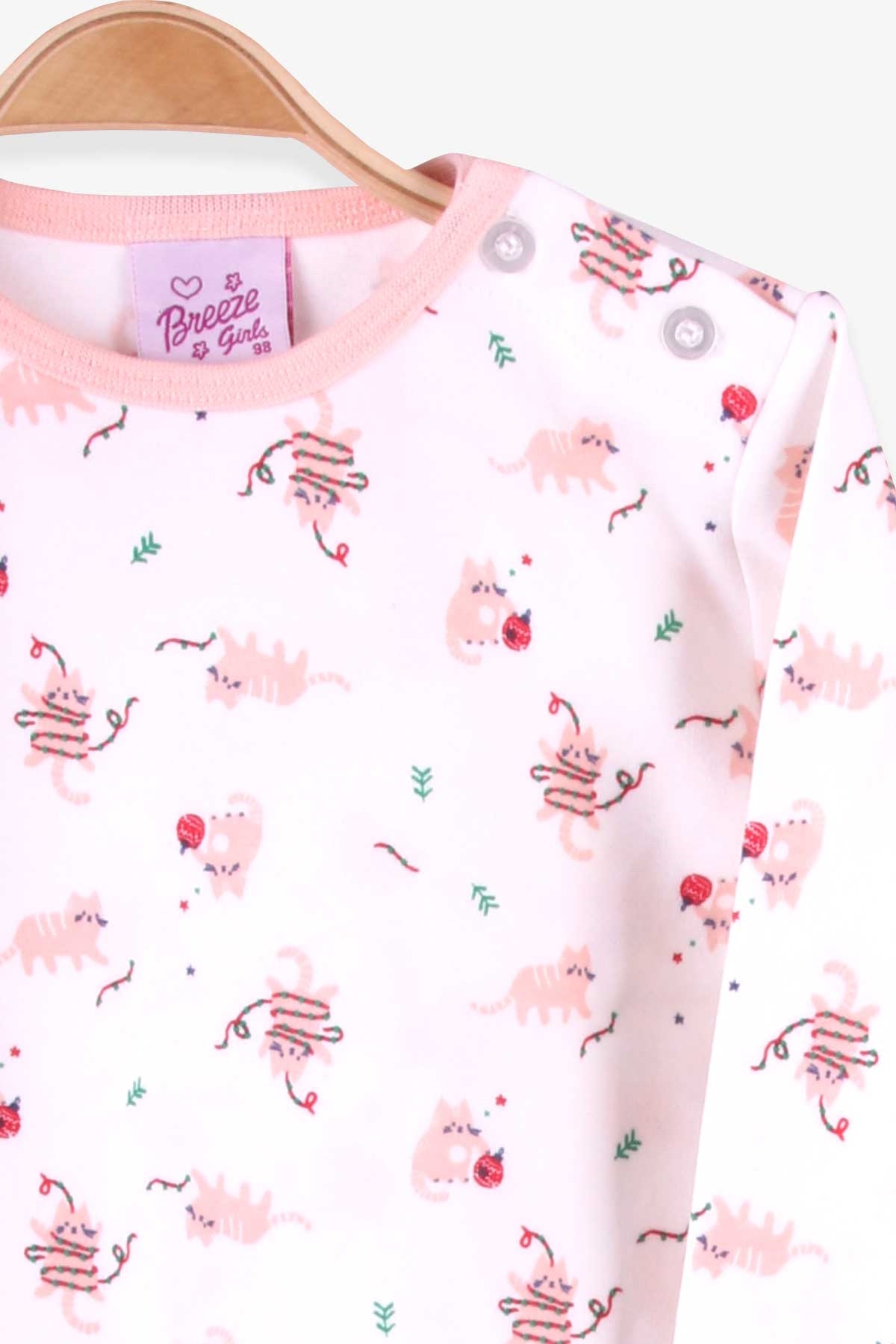Breeze Kız Bebek Pijama Takımı Kedicik Desenli Ekru (9 Ay-3 Yaş)
