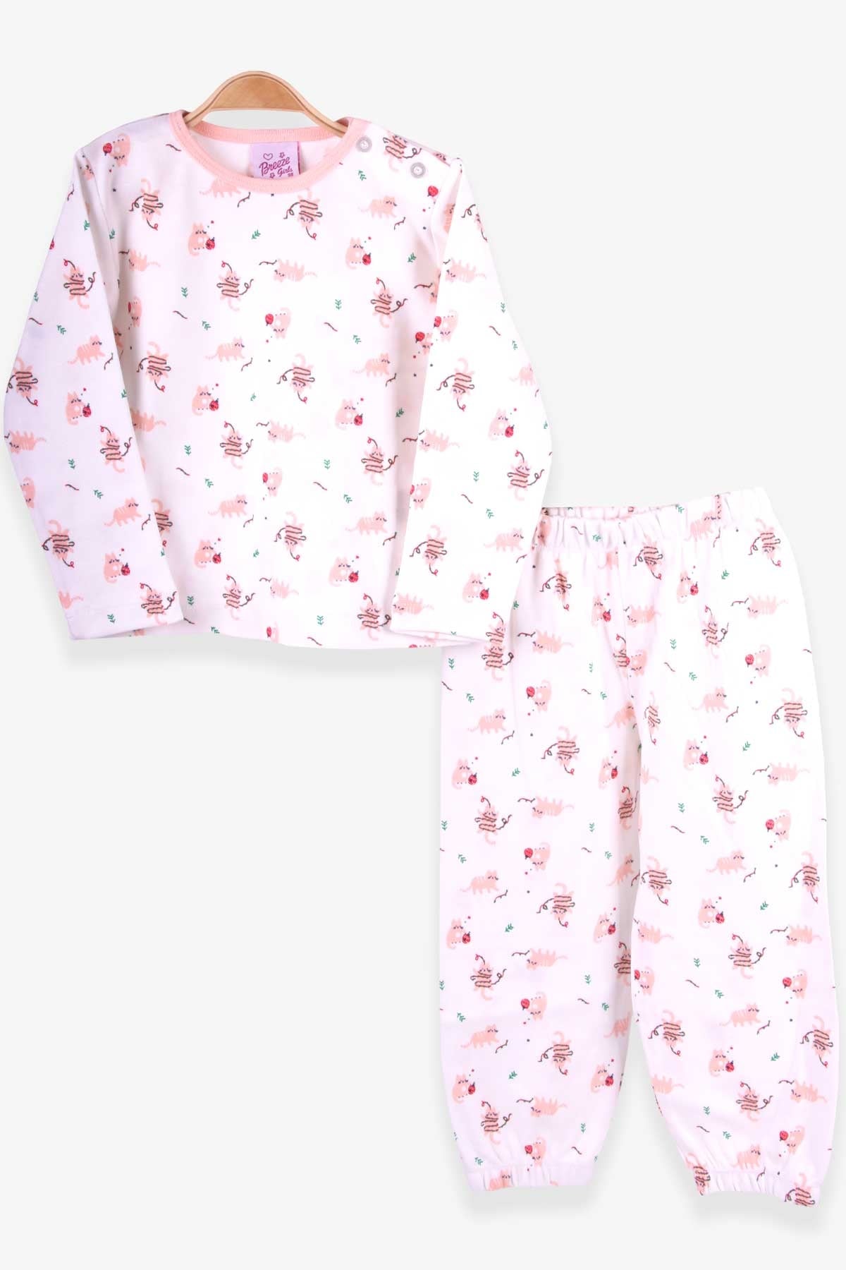 Breeze Kız Bebek Pijama Takımı Kedicik Desenli Ekru (9 Ay-3 Yaş)