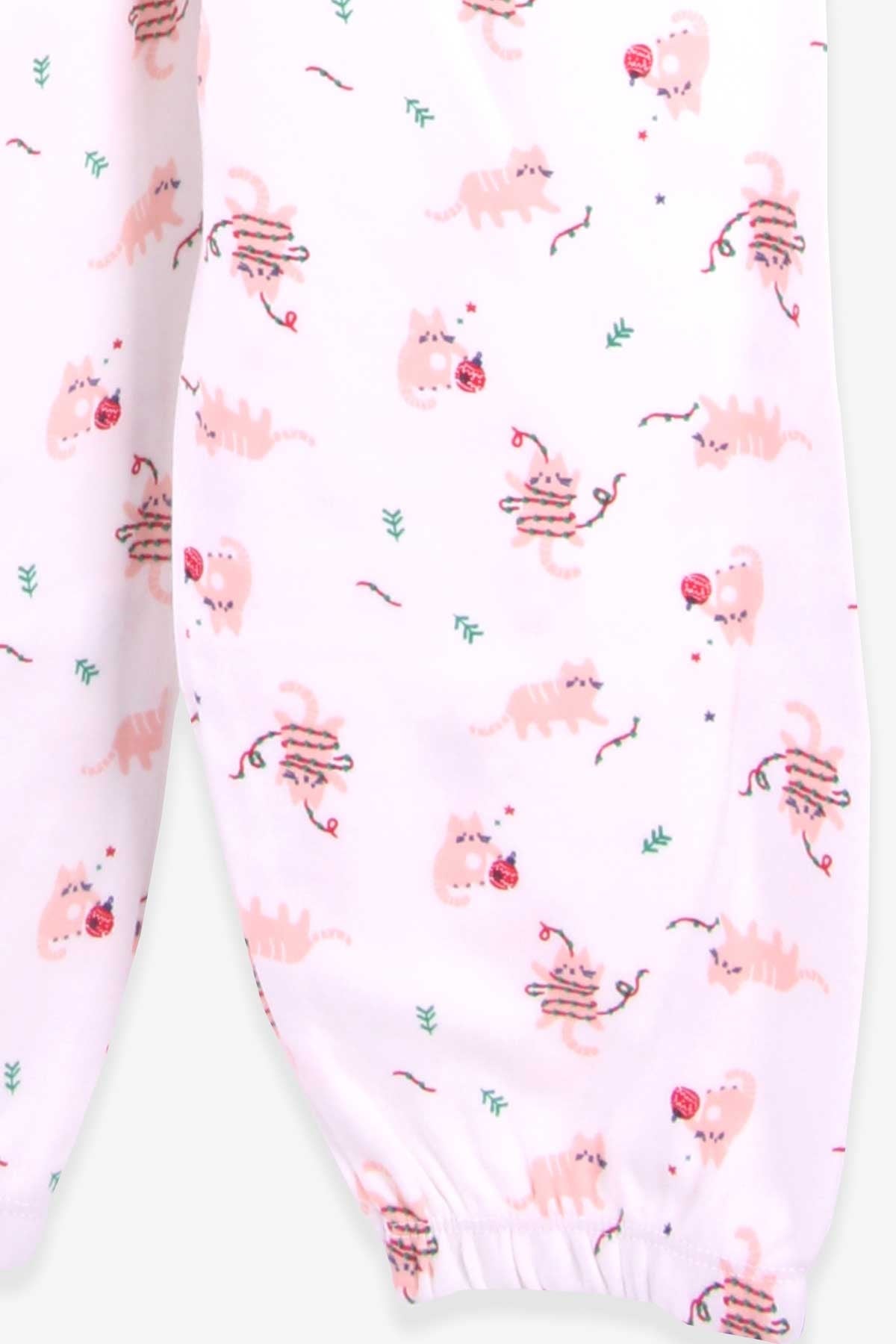 Breeze Kız Bebek Pijama Takımı Kedicik Desenli Ekru (9 Ay-3 Yaş)