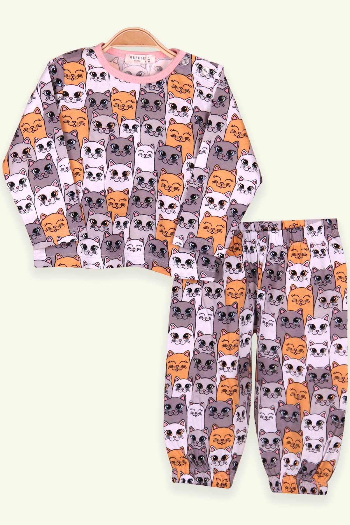 Breeze Kız Bebek Pijama Takımı Kedili Karışık Renk (9 Ay-3 Yaş)
