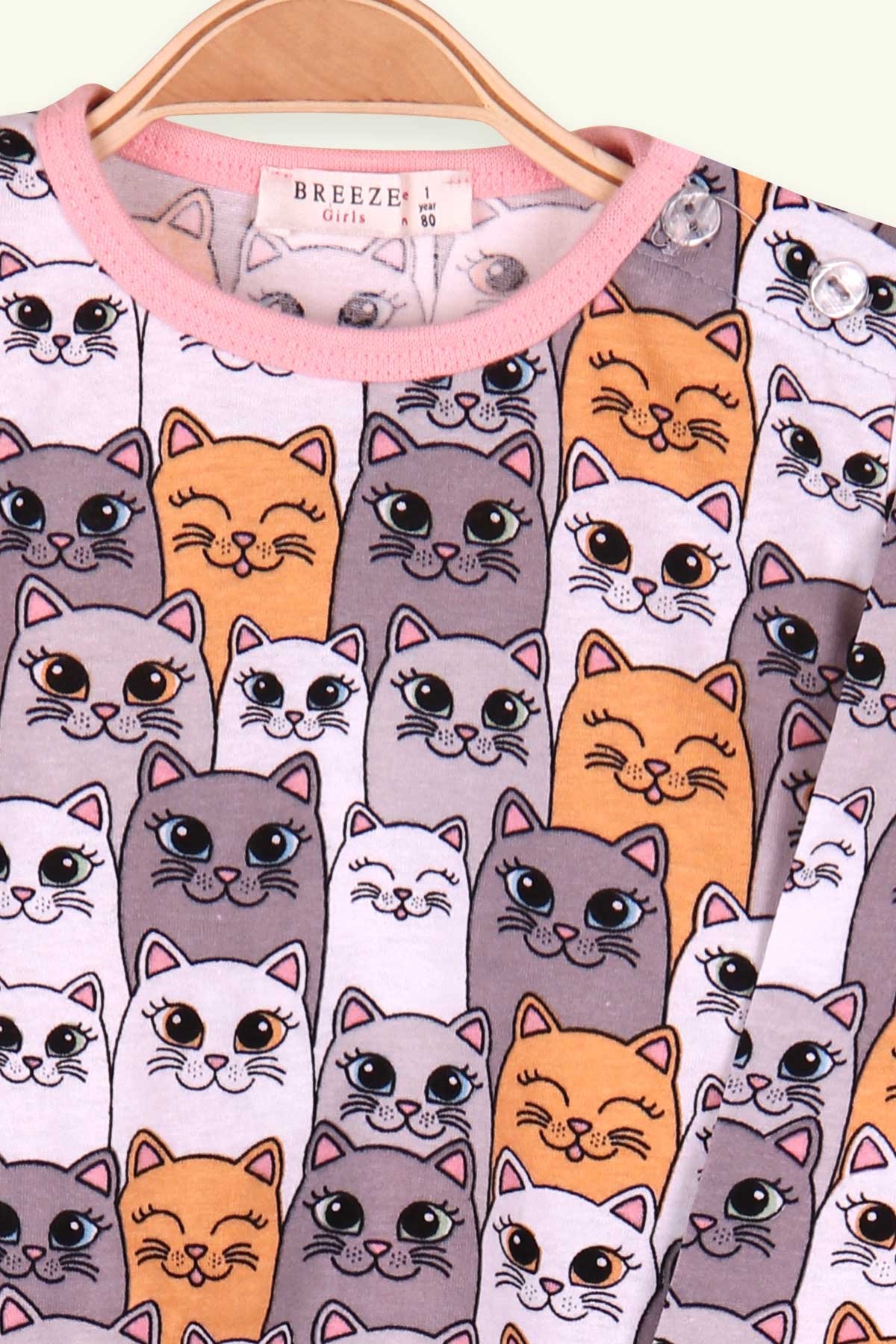 Breeze Kız Bebek Pijama Takımı Kedili Karışık Renk (9 Ay-3 Yaş)