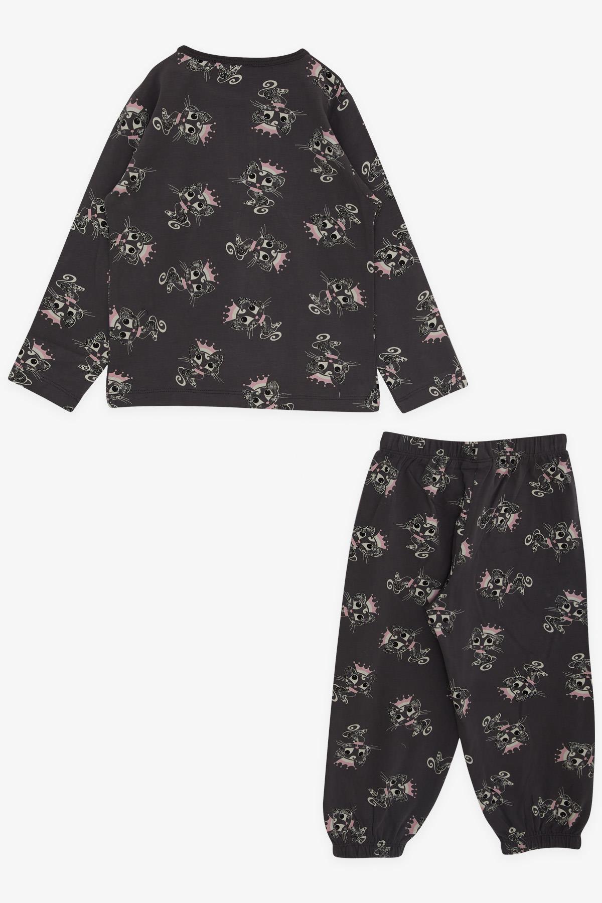 Breeze Kız Bebek Pijama Takımı Kraliçe Kedicik Desenli Füme (9 Ay-3 Yaş)