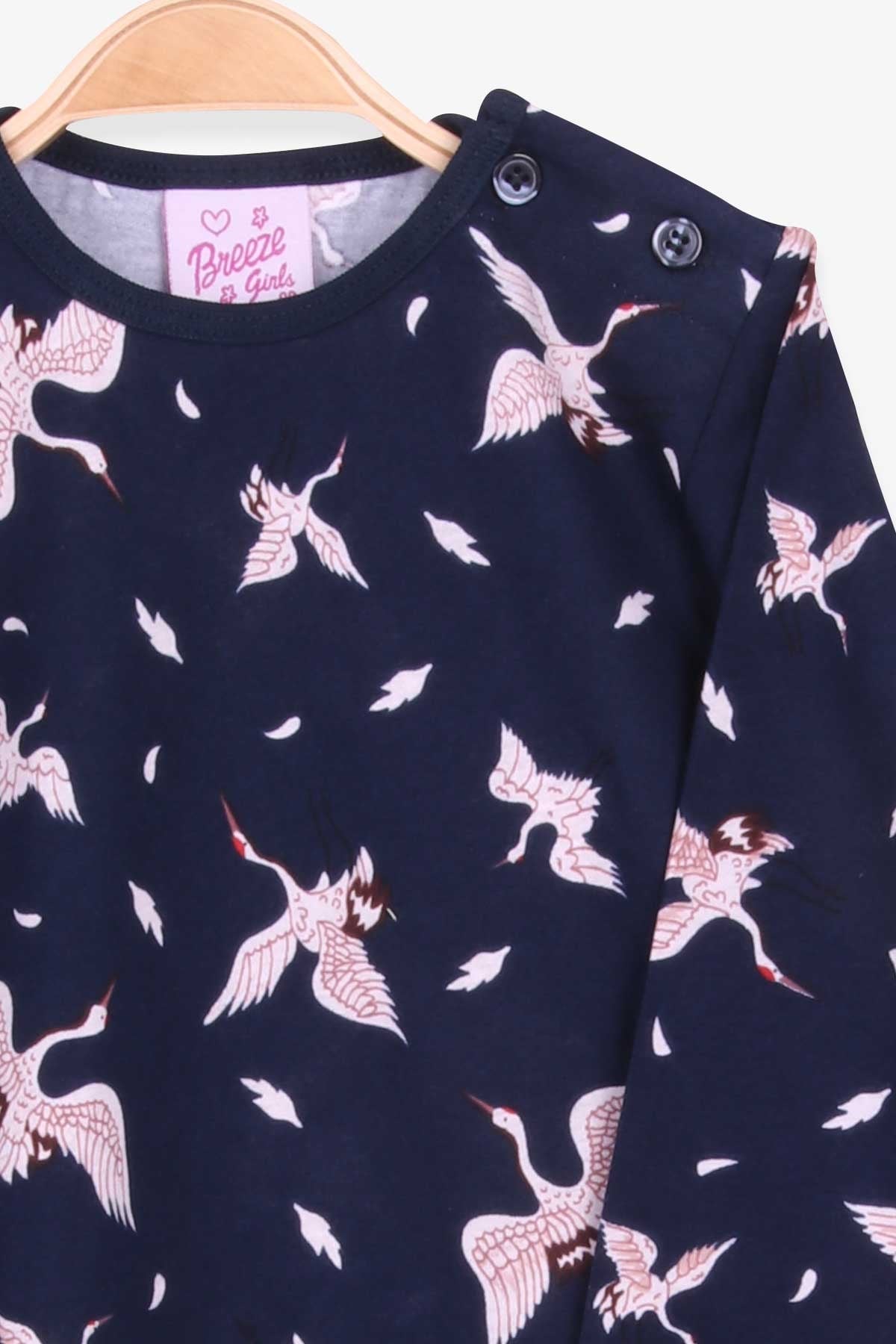 Breeze Kız Bebek Pijama Takımı Leylek Desenli Lacivert (9 Ay-3 Yaş)