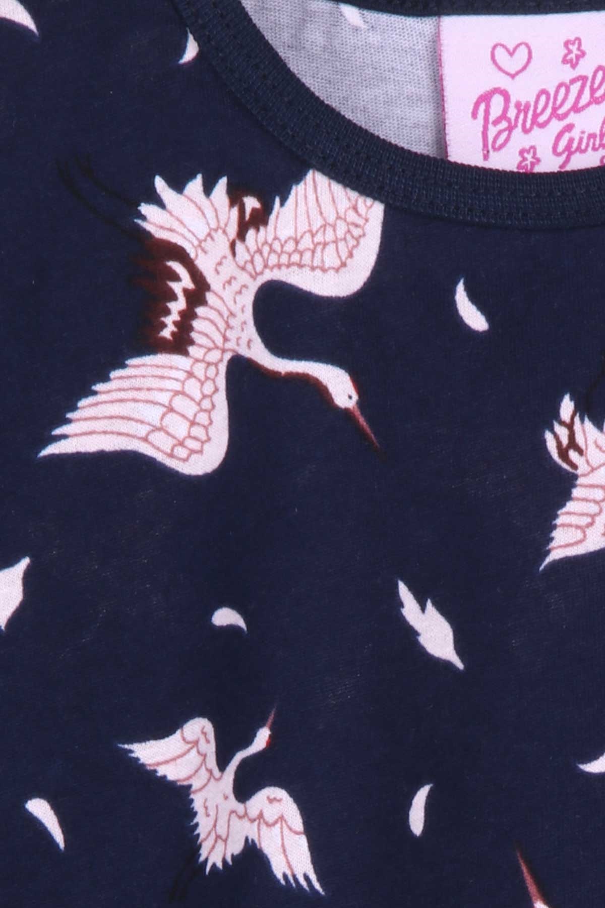 Breeze Kız Bebek Pijama Takımı Leylek Desenli Lacivert (9 Ay-3 Yaş)