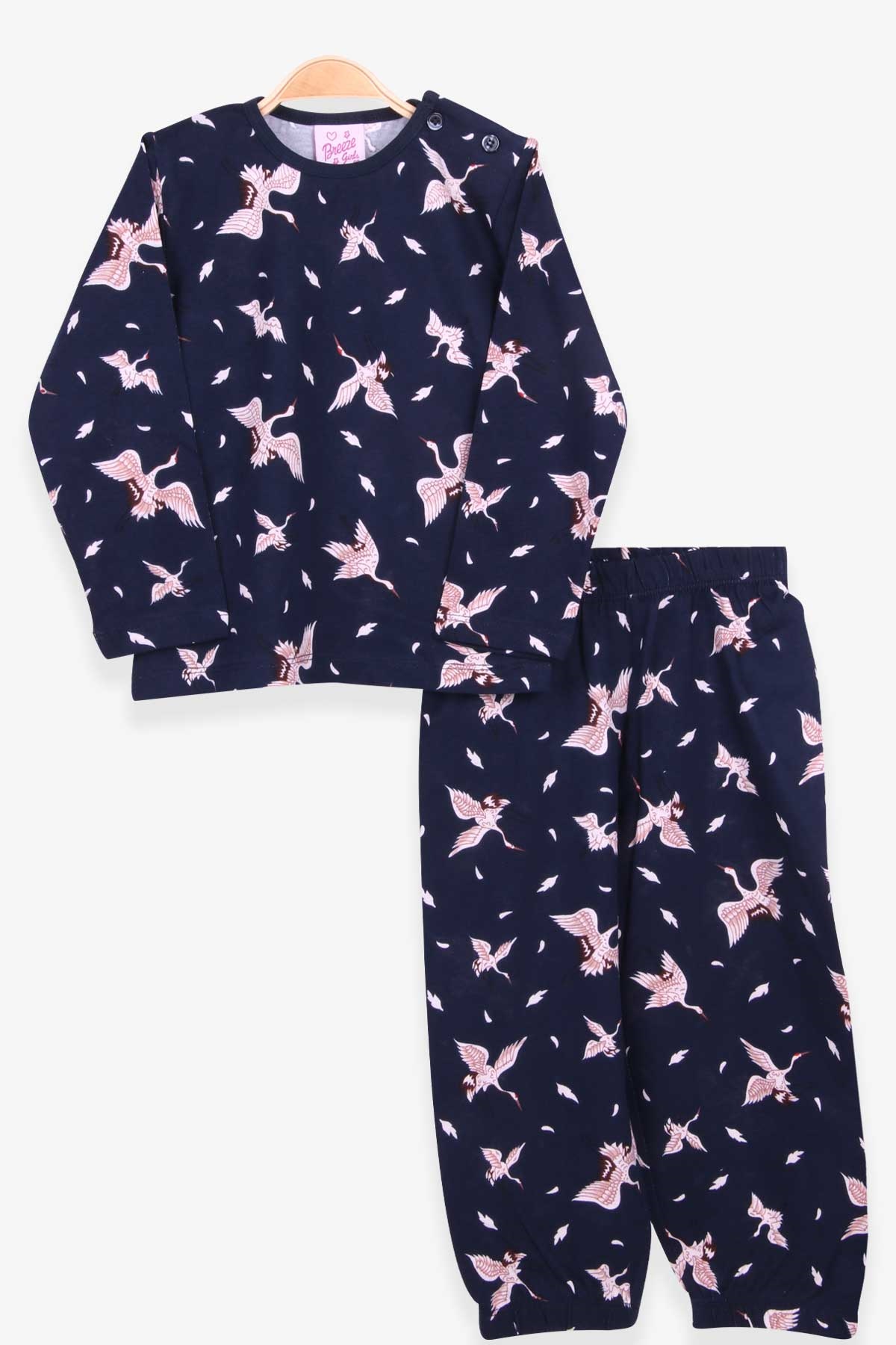Breeze Kız Bebek Pijama Takımı Leylek Desenli Lacivert (9 Ay-3 Yaş)
