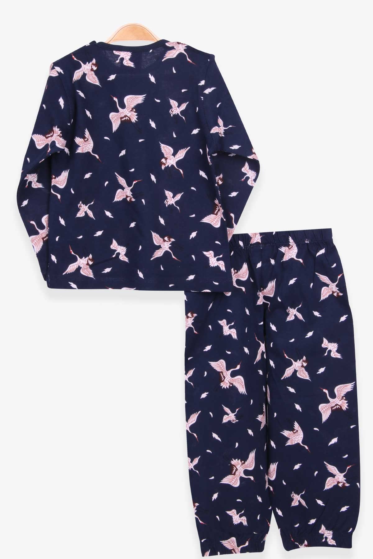 Breeze Kız Bebek Pijama Takımı Leylek Desenli Lacivert (9 Ay-3 Yaş)