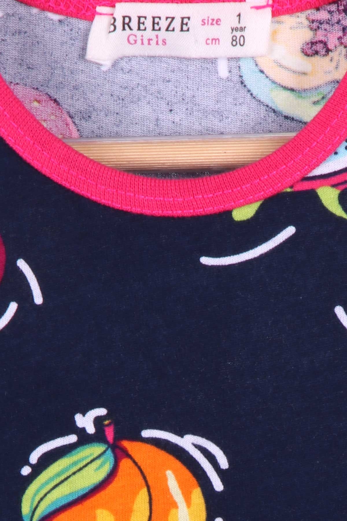 Breeze Kız Bebek Pijama Takımı Mango Desenli Lacivert (9 Ay-3 Yaş)