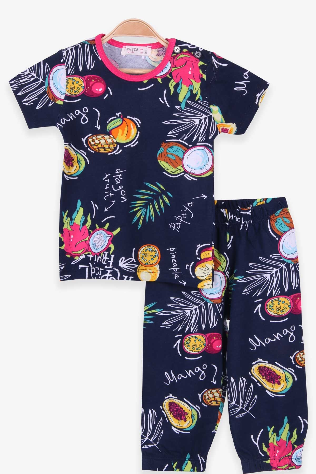 Breeze Kız Bebek Pijama Takımı Mango Desenli Lacivert (9 Ay-3 Yaş)