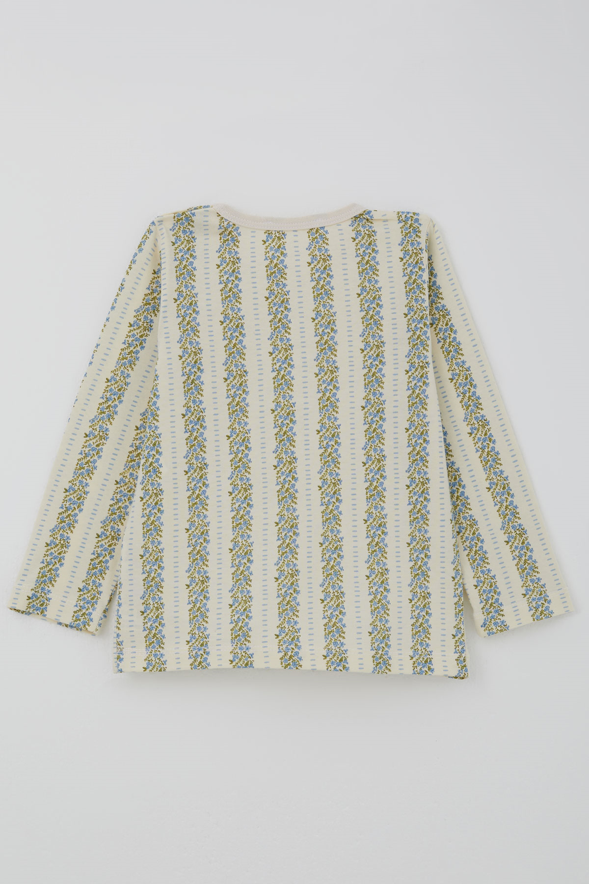 Breeze Kız Bebek Pijama Takımı Mavi Floral Çiçek Desenli Şeritli Ekru (9 Ay-3 Yaş)