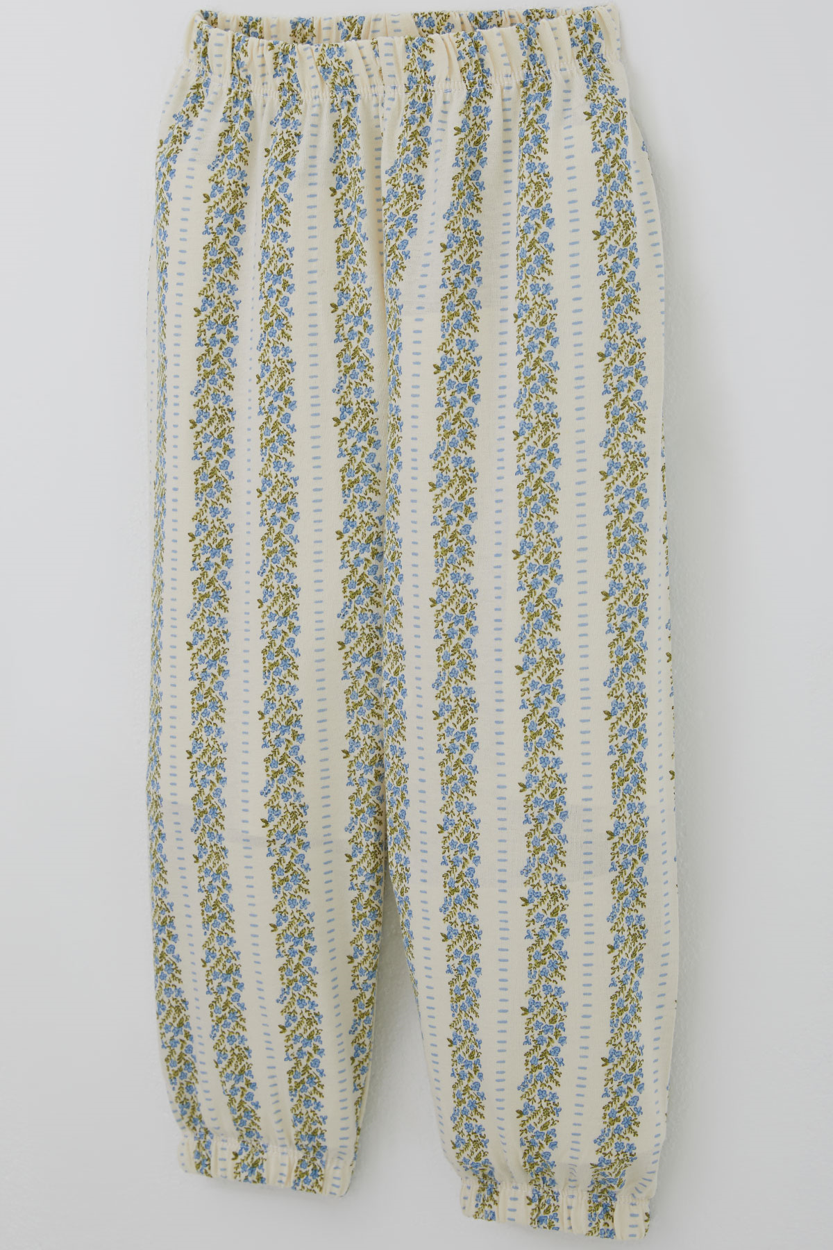 Breeze Kız Bebek Pijama Takımı Mavi Floral Çiçek Desenli Şeritli Ekru (9 Ay-3 Yaş)