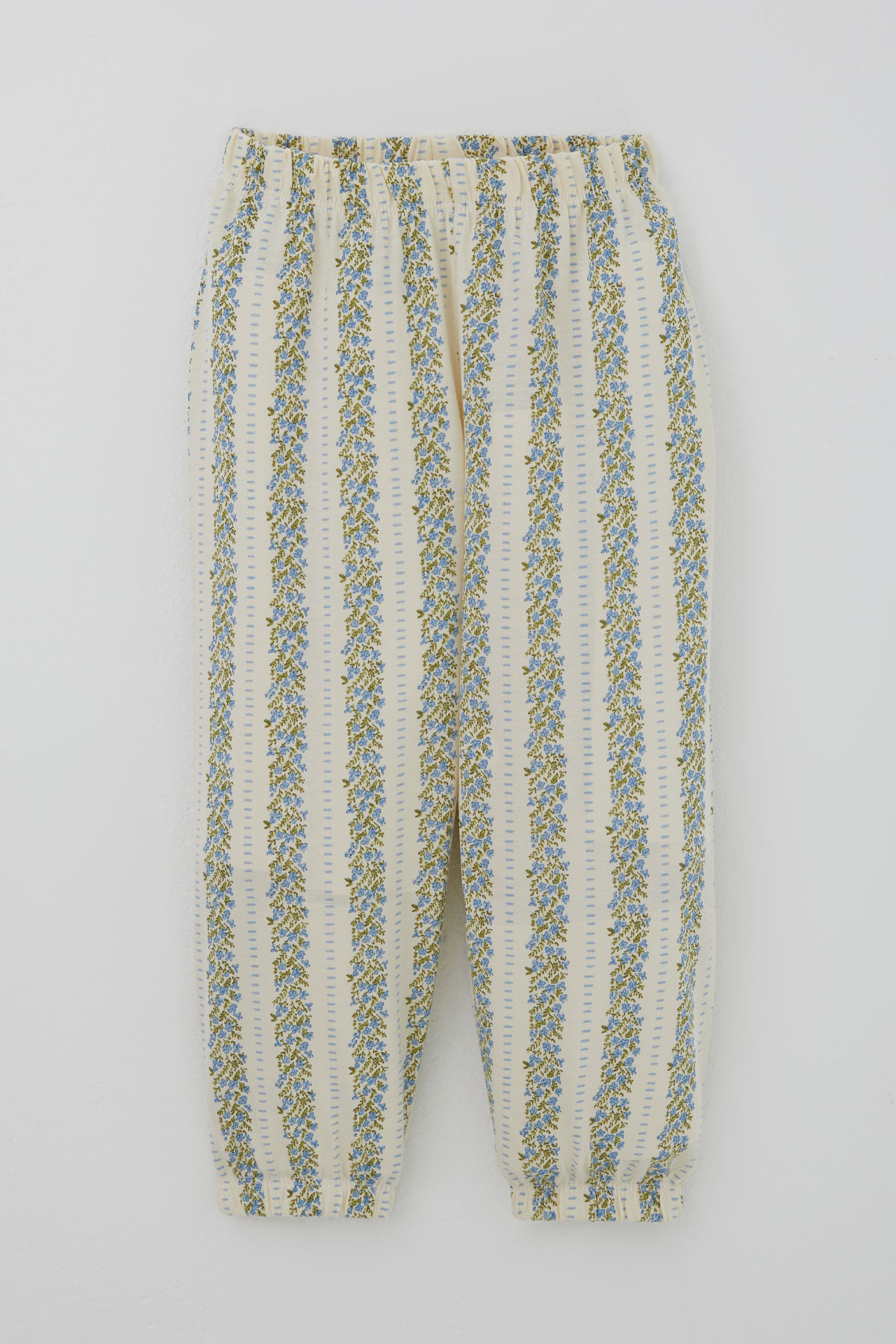 Breeze Kız Bebek Pijama Takımı Mavi Floral Çiçek Desenli Şeritli Ekru (9 Ay-3 Yaş)