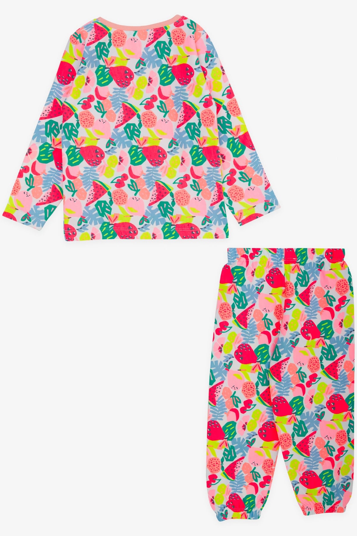 Breeze Kız Bebek Pijama Takımı Meyve Desenli Neon Pembe (9 Ay-3 Yaş)