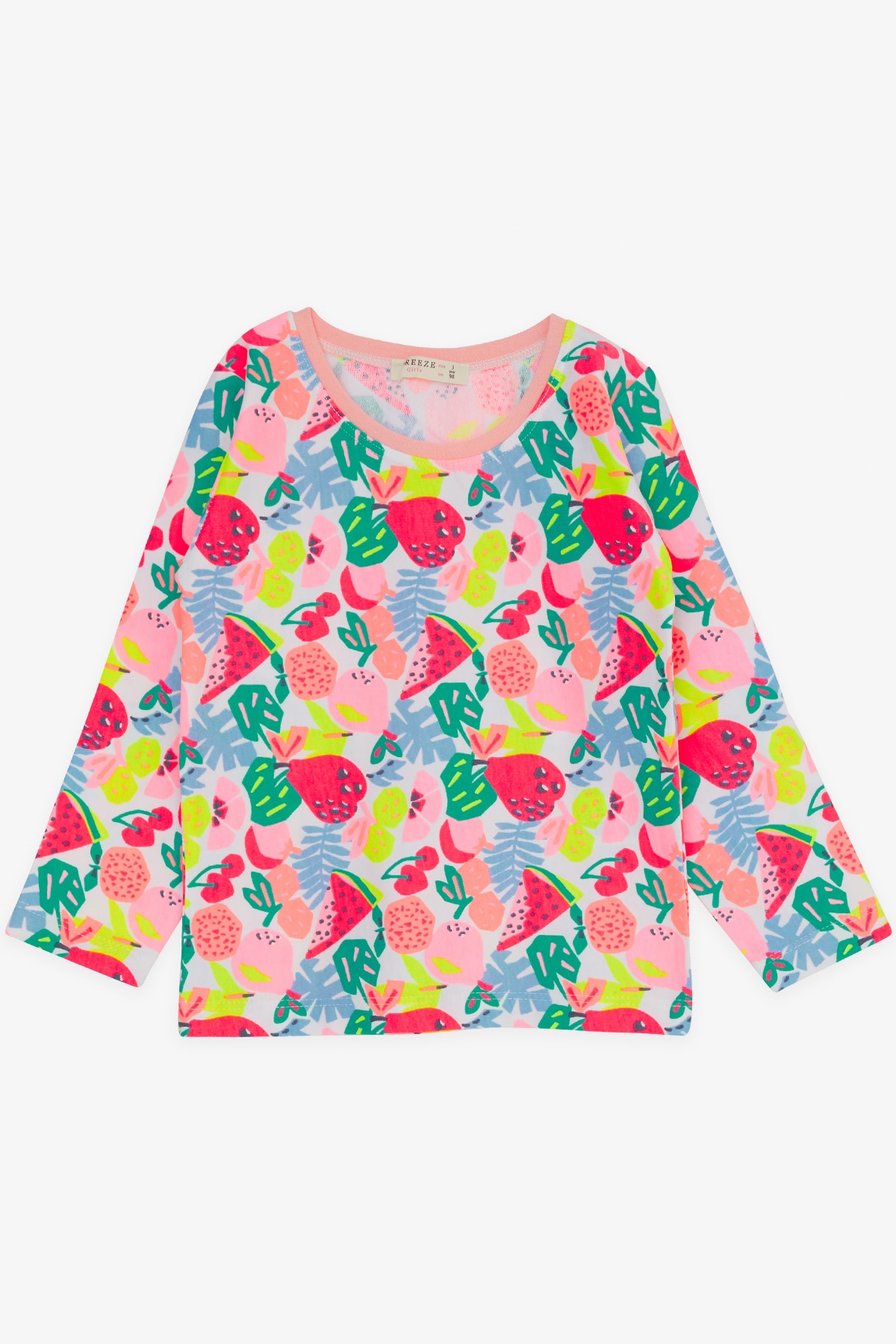 Breeze Kız Bebek Pijama Takımı Meyve Desenli Neon Pembe (9 Ay-3 Yaş)
