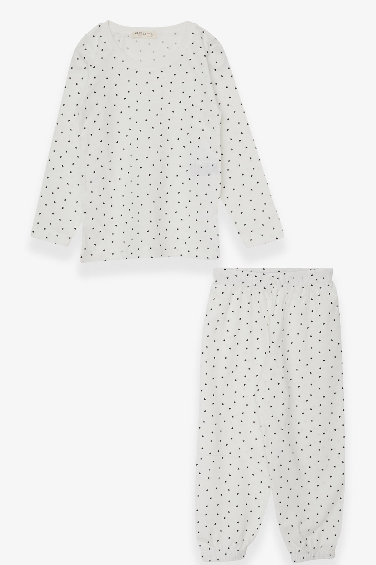 Breeze Kız Bebek Pijama Takımı Minik Kalp Desenli Ekru (9 Ay-3 Yaş)