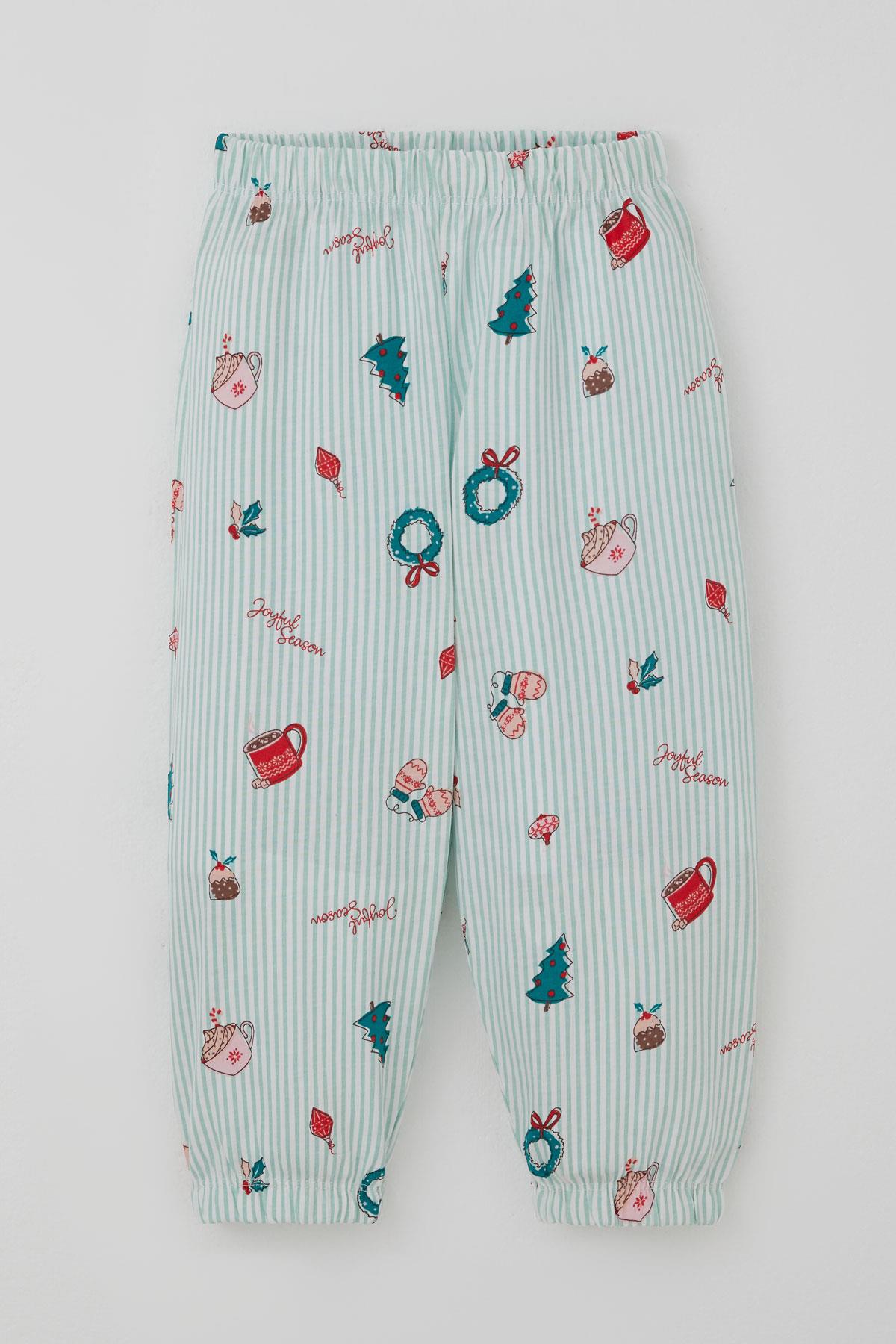 Breeze Kız Bebek Pijama Takımı Neşeli Sezon Yılbaşı Temalı Su Yeşili (9 Ay-3 Yaş)