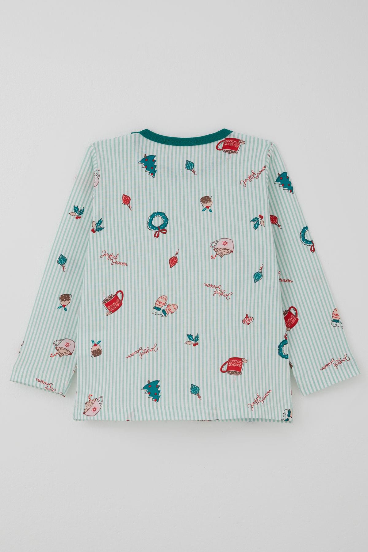 Breeze Kız Bebek Pijama Takımı Neşeli Sezon Yılbaşı Temalı Su Yeşili (9 Ay-3 Yaş)