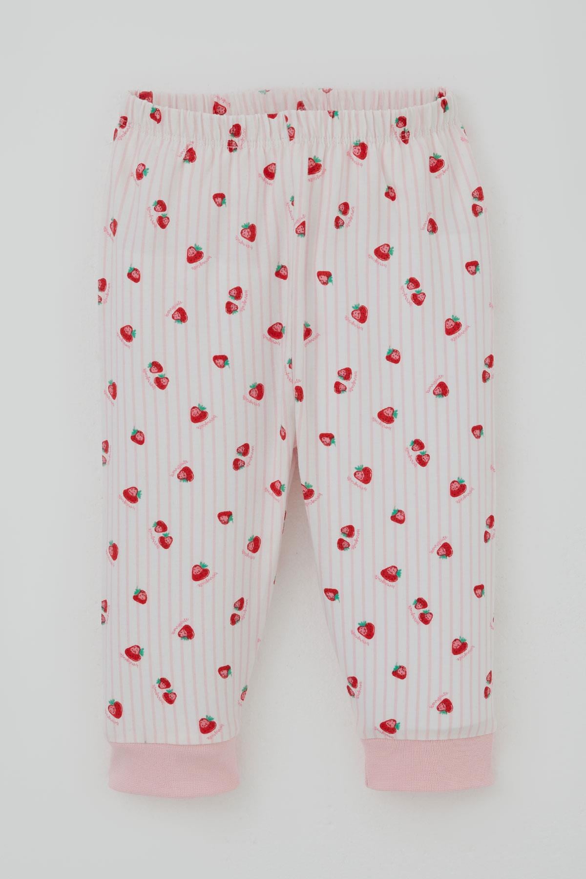 Breeze Kız Bebek Pijama Takımı Omuzdan Patlı Çilek Desenli Ekru (4 Ay-1 Yaş)